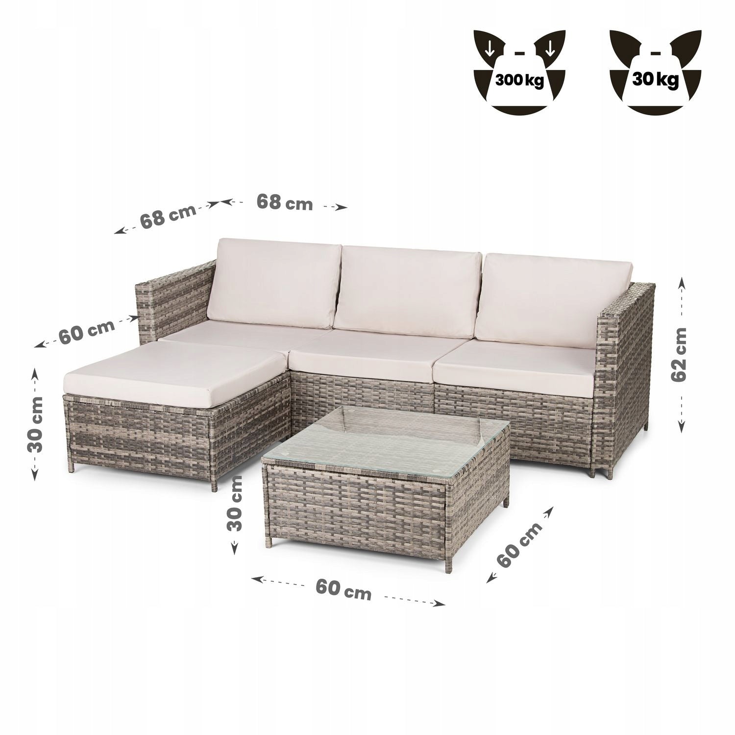 GARDEN FURNITURE GARDEN CORNER SET WITH RATTAN TABLE LUVERNO Number of items in the set 4