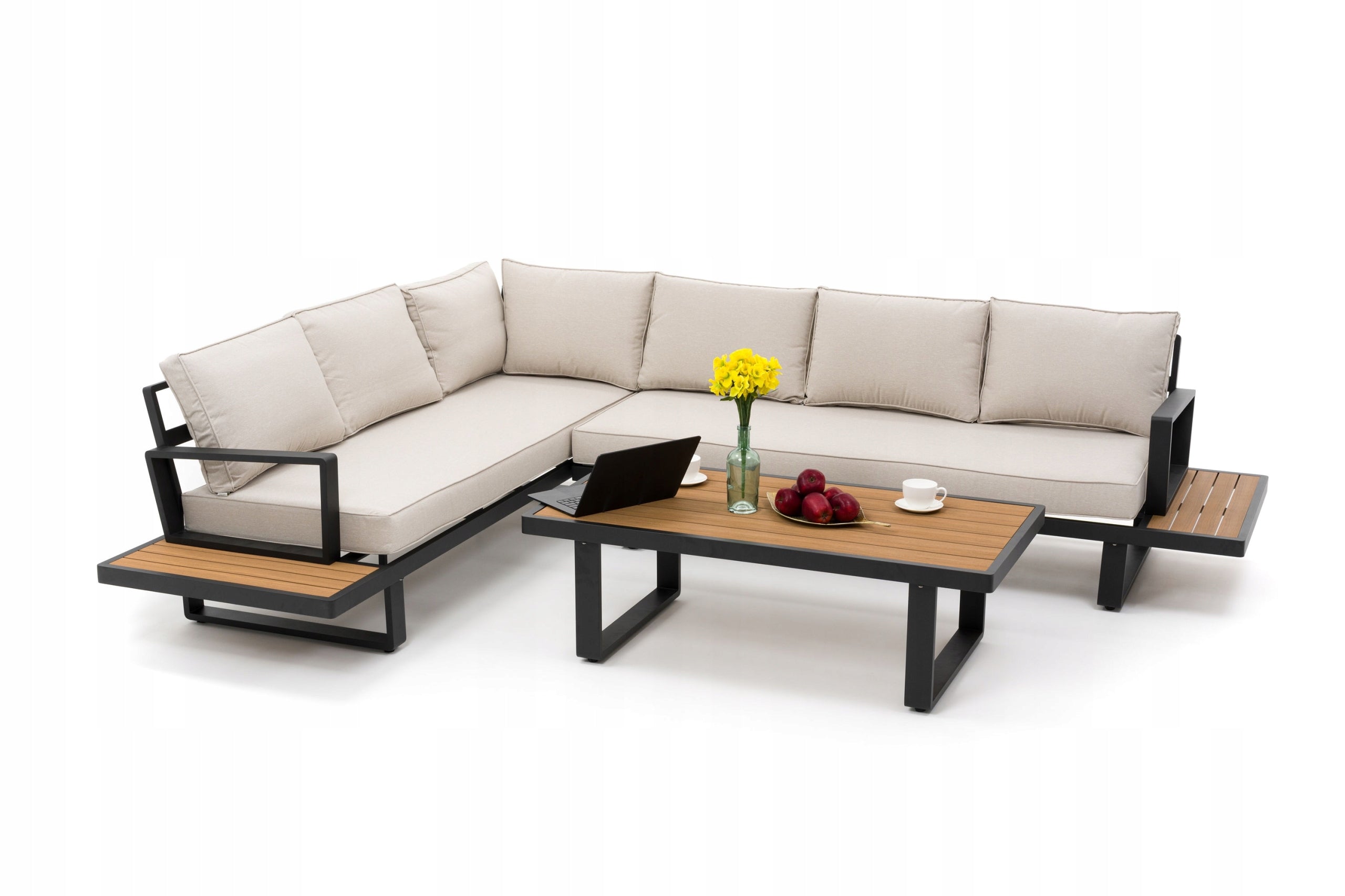 GARDEN FURNITURE LARGE CORNER MODERN ALUMINUM GRAPHITE-BEIGE ATOLL Manufacturer code NAROŻNIK ATOL - GRAFITOWO-BEŻOWY PRAWY
