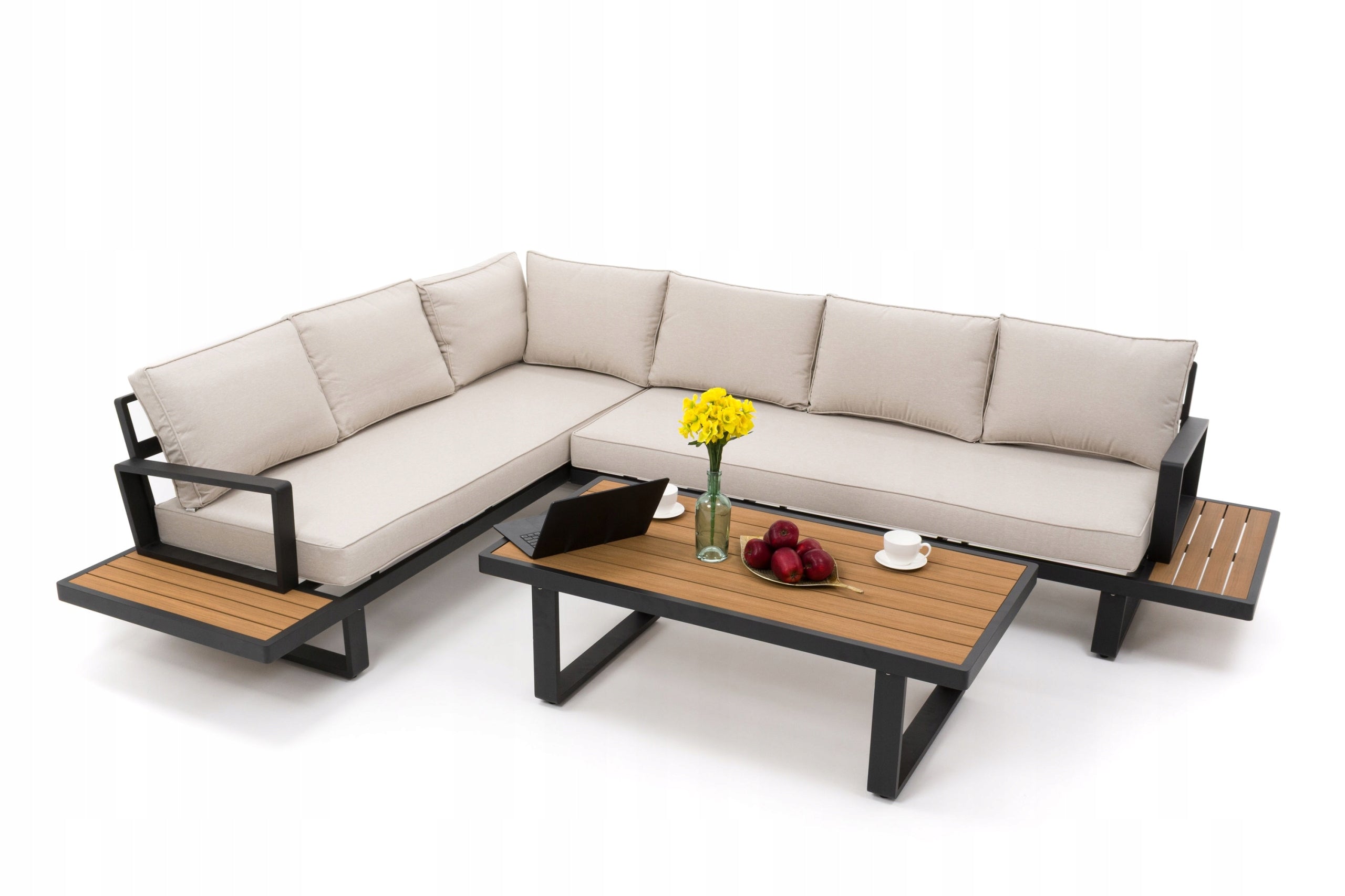 GARDEN FURNITURE LARGE CORNER MODERN ALUMINUM GRAPHITE-BEIGE ATOLL