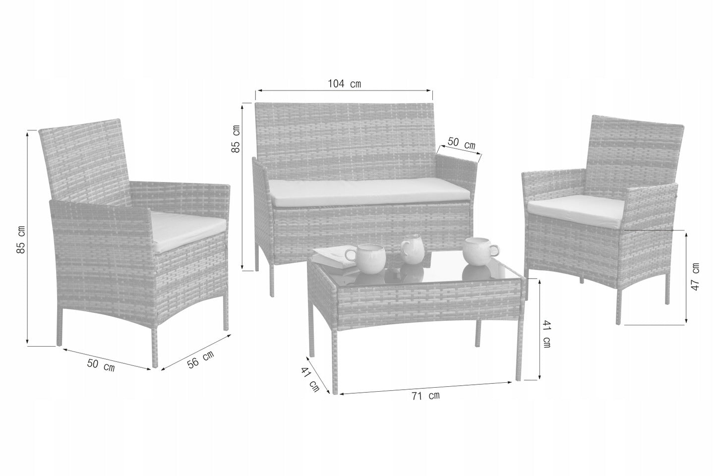 GARDEN FURNITURE RATTAN 4 EL SOFA ARMCHAIRS TABLE BEIGE CUSHIONS DURABLE Number of people 4