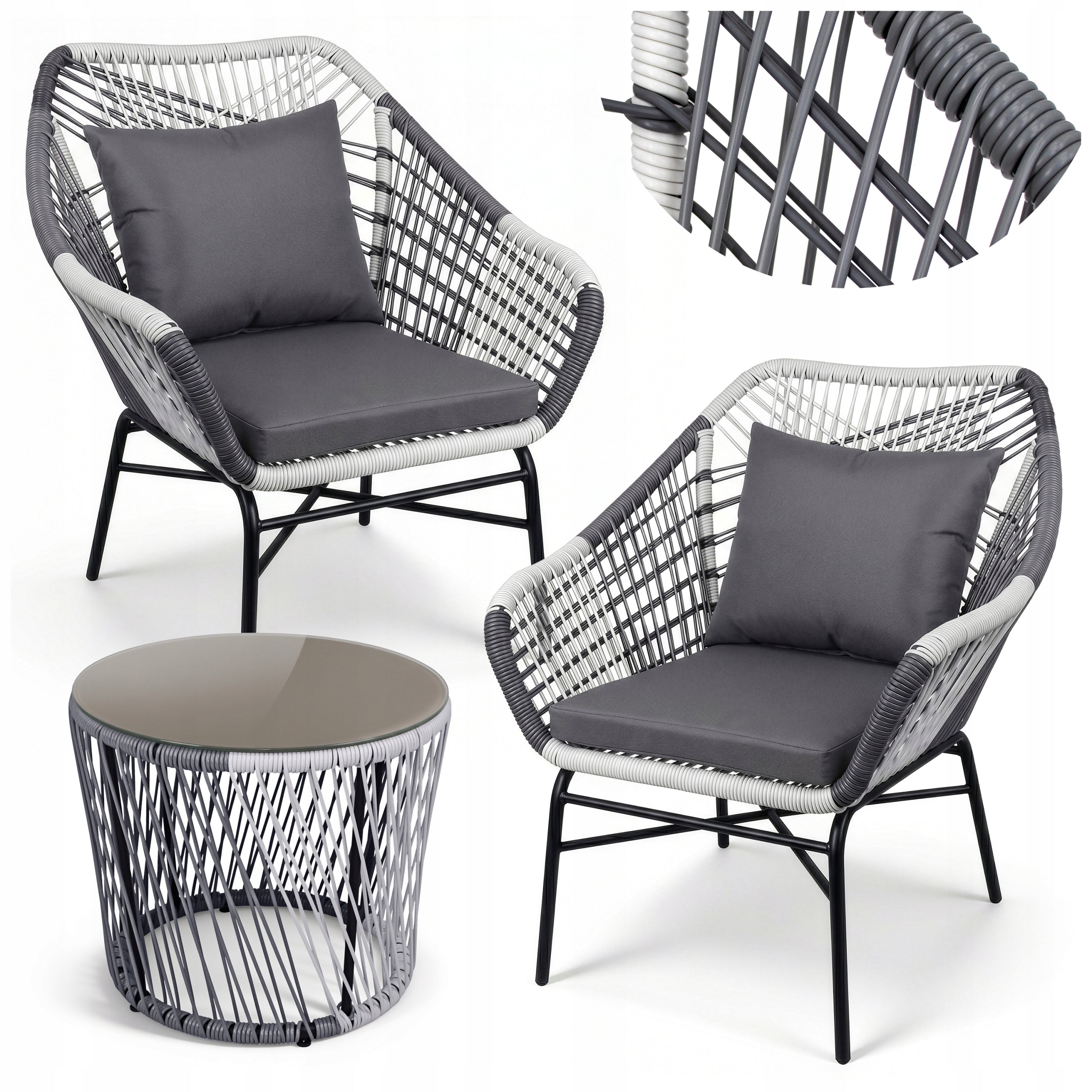 GARDEN FURNITURE SET 2 ARMCHAIRS + TABLE