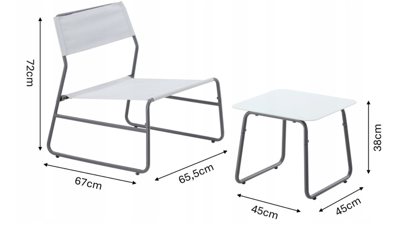 GARDEN FURNITURE SET 2 CHAIRS, TABLE - GREY Color gray