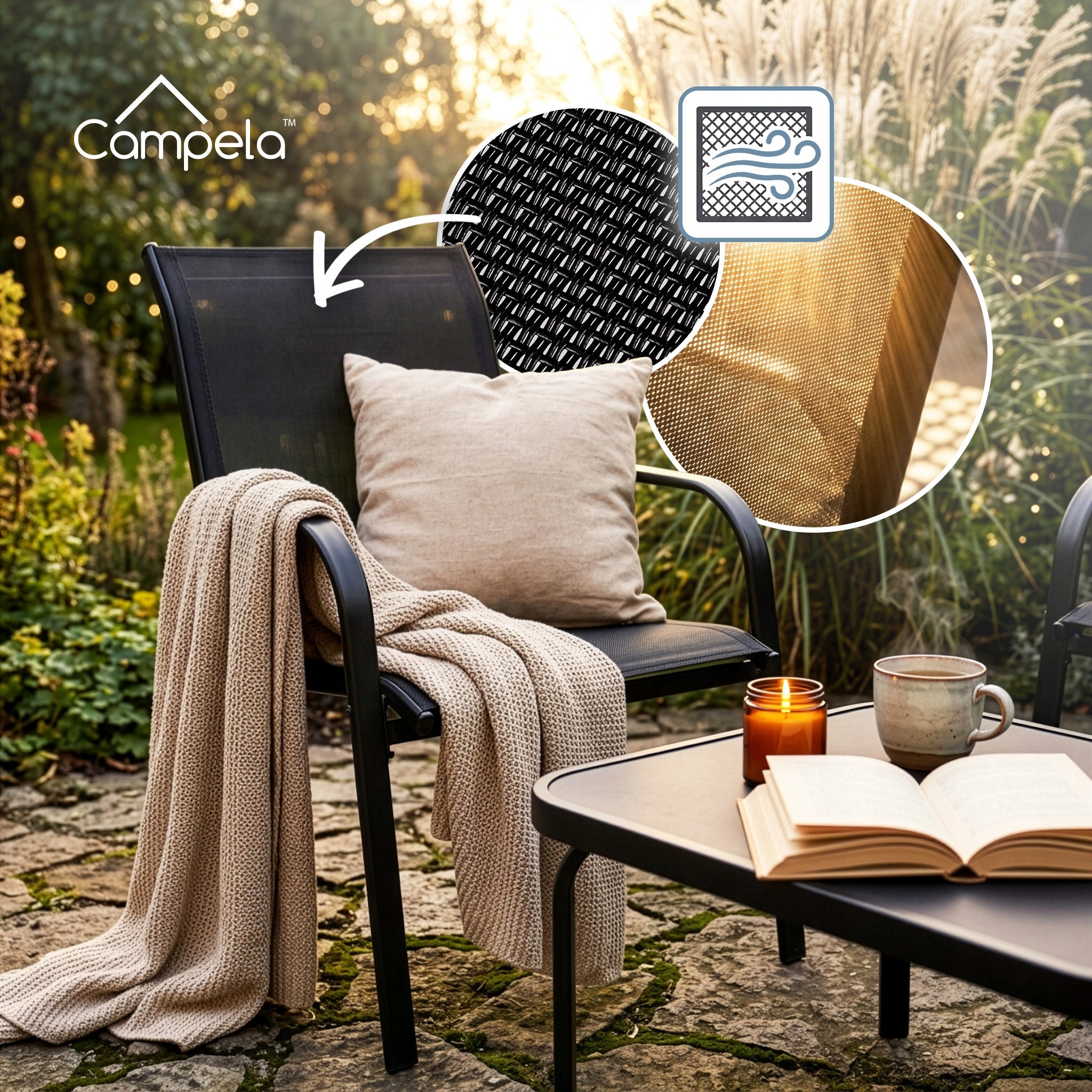 GARDEN FURNITURE SET 4 PEOPLE SOFA CHAIR TABLE TERRACE PLOT CAMPELA Manufacturer Campela