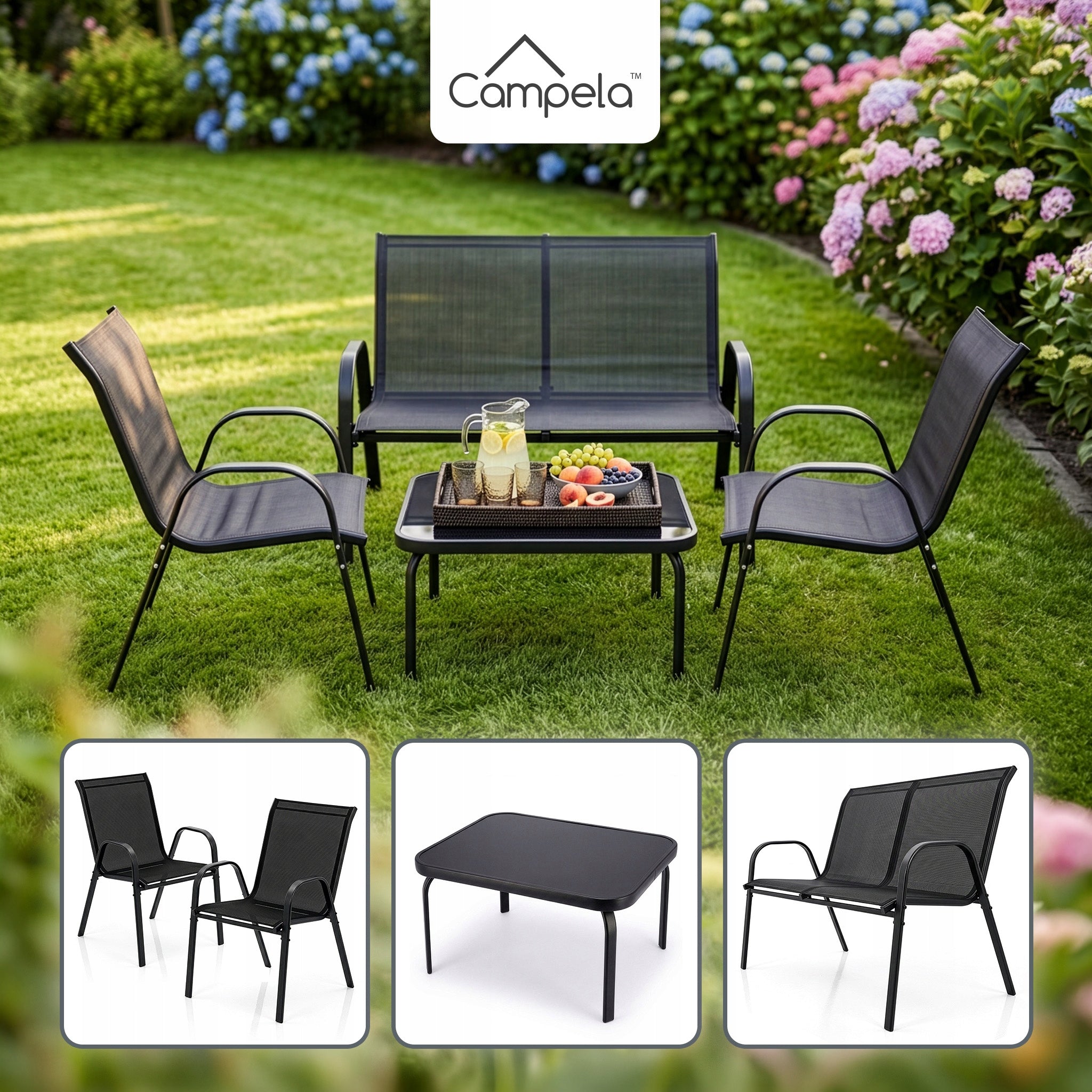 GARDEN FURNITURE SET 4 PEOPLE SOFA CHAIR TABLE TERRACE PLOT CAMPELA Manufacturer code CA0146