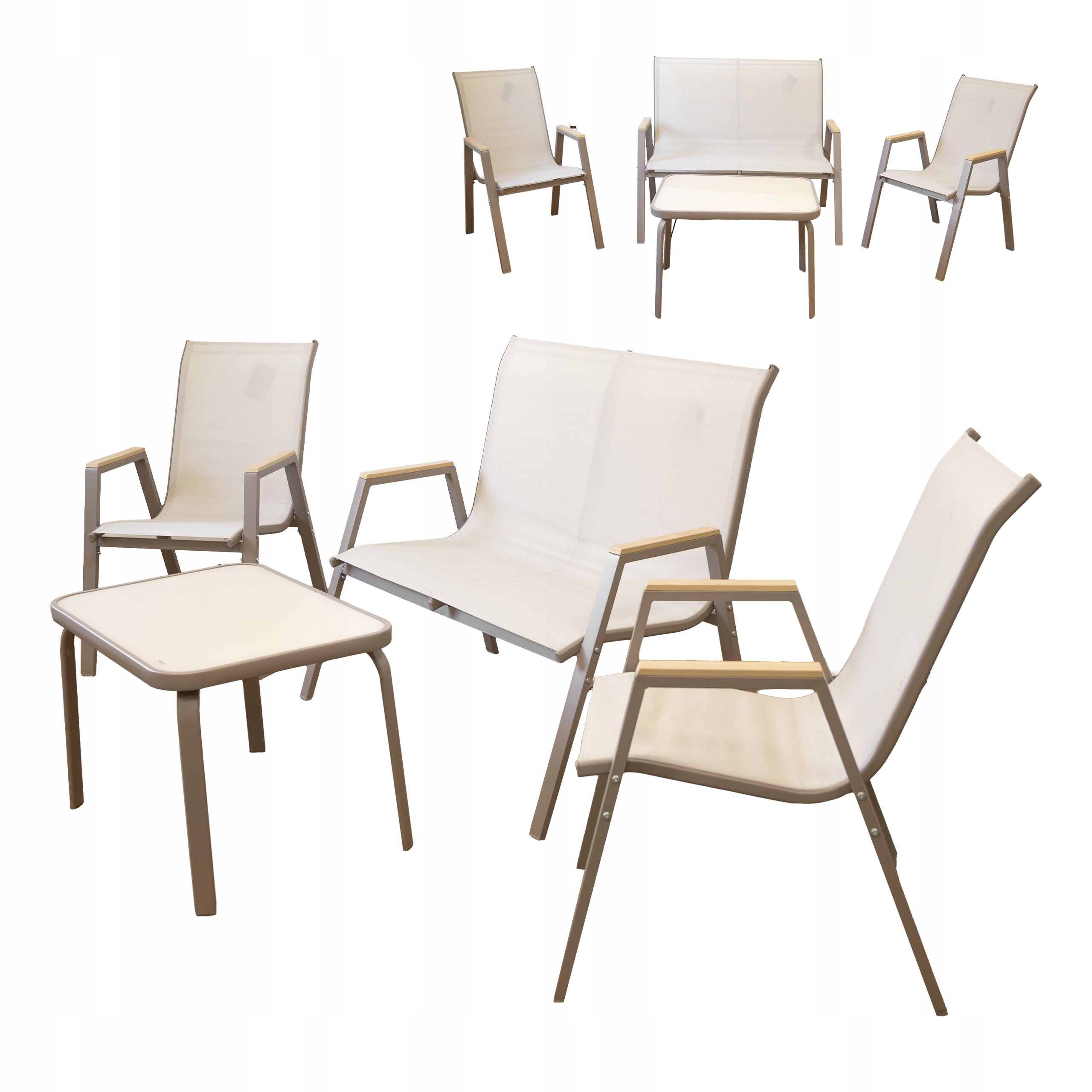 GARDEN FURNITURE SET BALCONY TABLE BENCH 2x CHAIRS MARBELLA WOOD TAUPE Manufacturer code Meb000082
