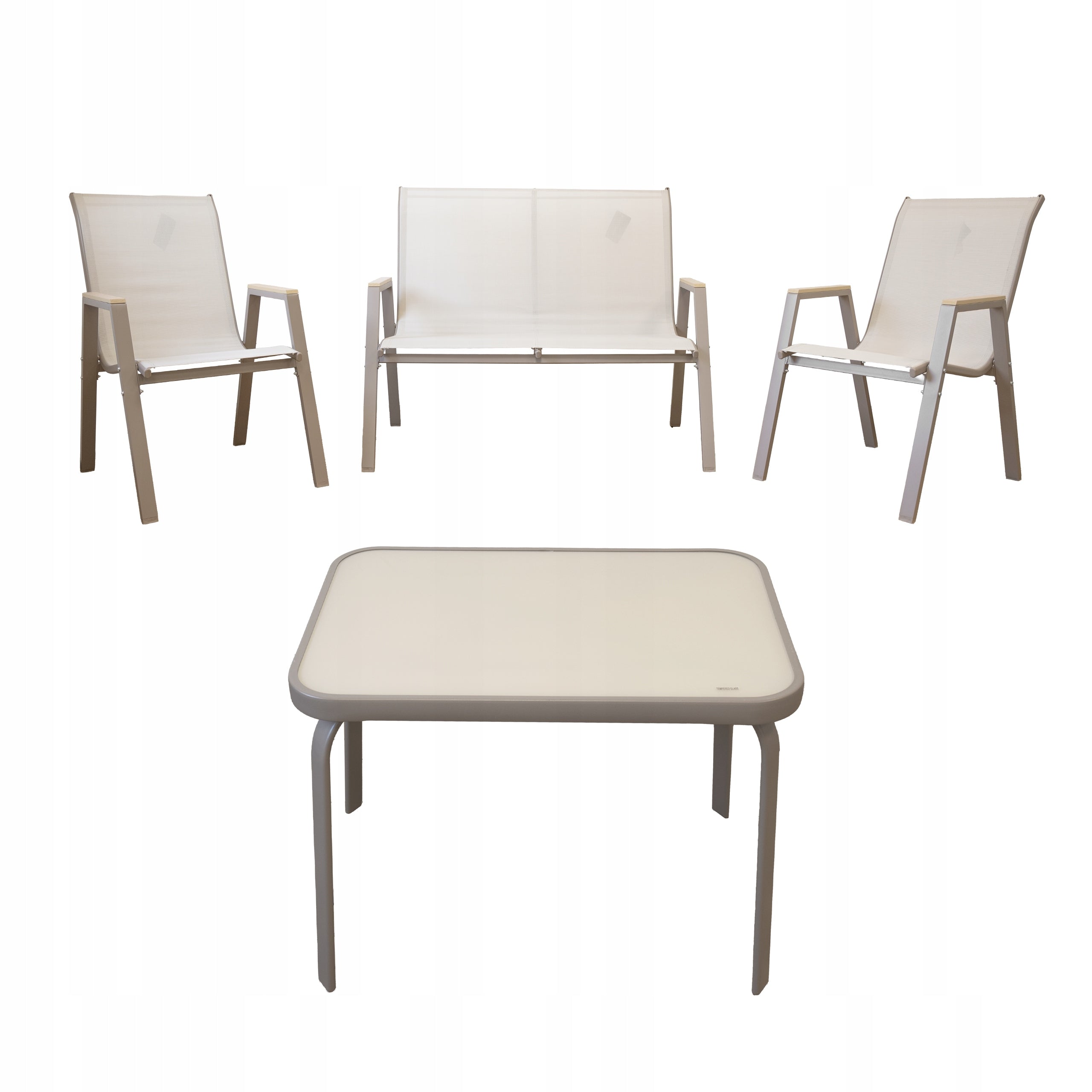 GARDEN FURNITURE SET BALCONY TABLE BENCH 2x CHAIRS MARBELLA WOOD TAUPE