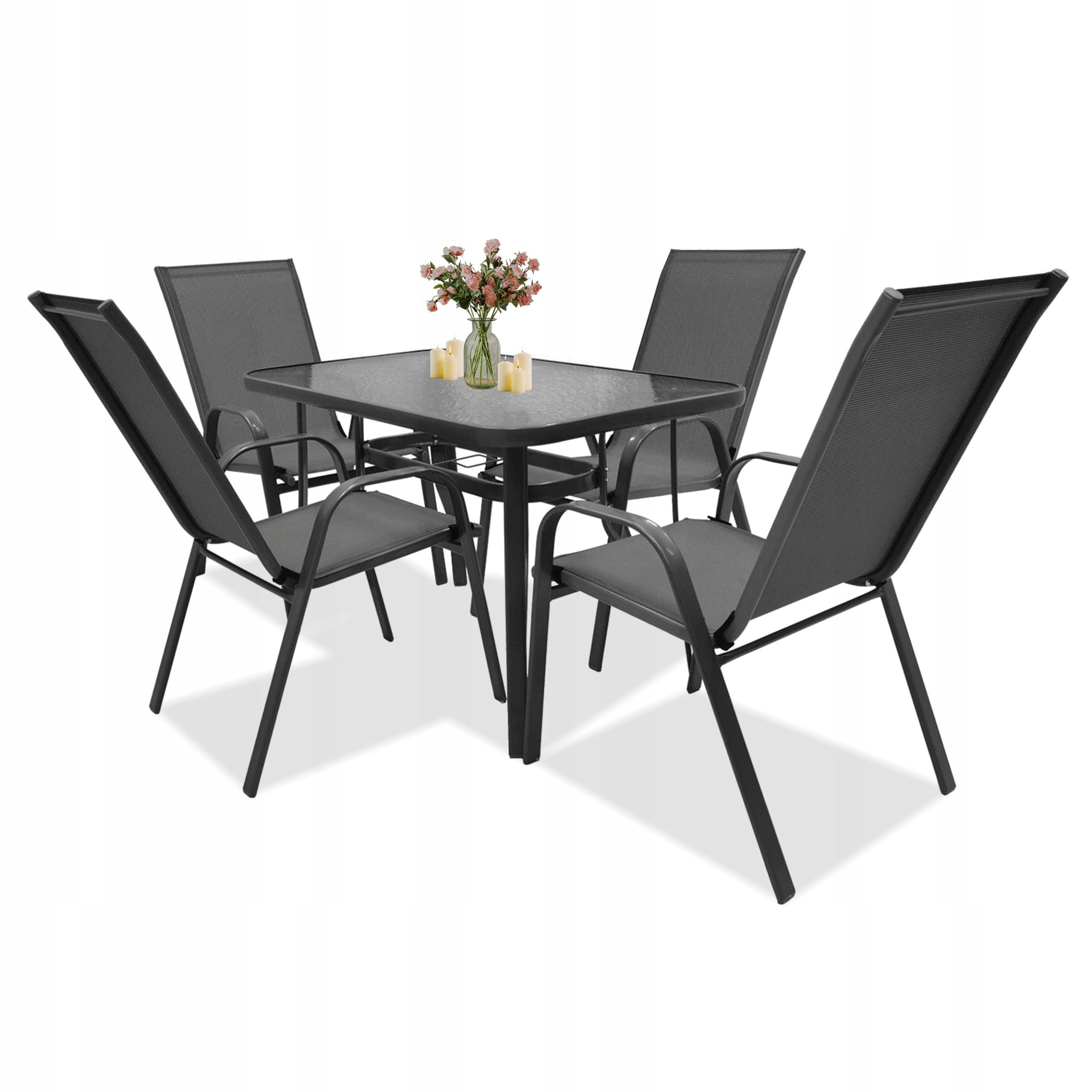 GARDEN FURNITURE SET BALCONY TERRACE TABLE 120x70 +4x CHAIRS MAJORCA GREY