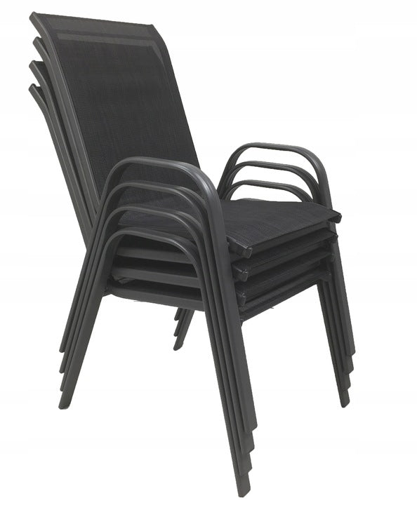 GARDEN FURNITURE SET BALCONY TERRACE TABLE 150x80 +6x CHAIRS MENORCA BLACK Style modern