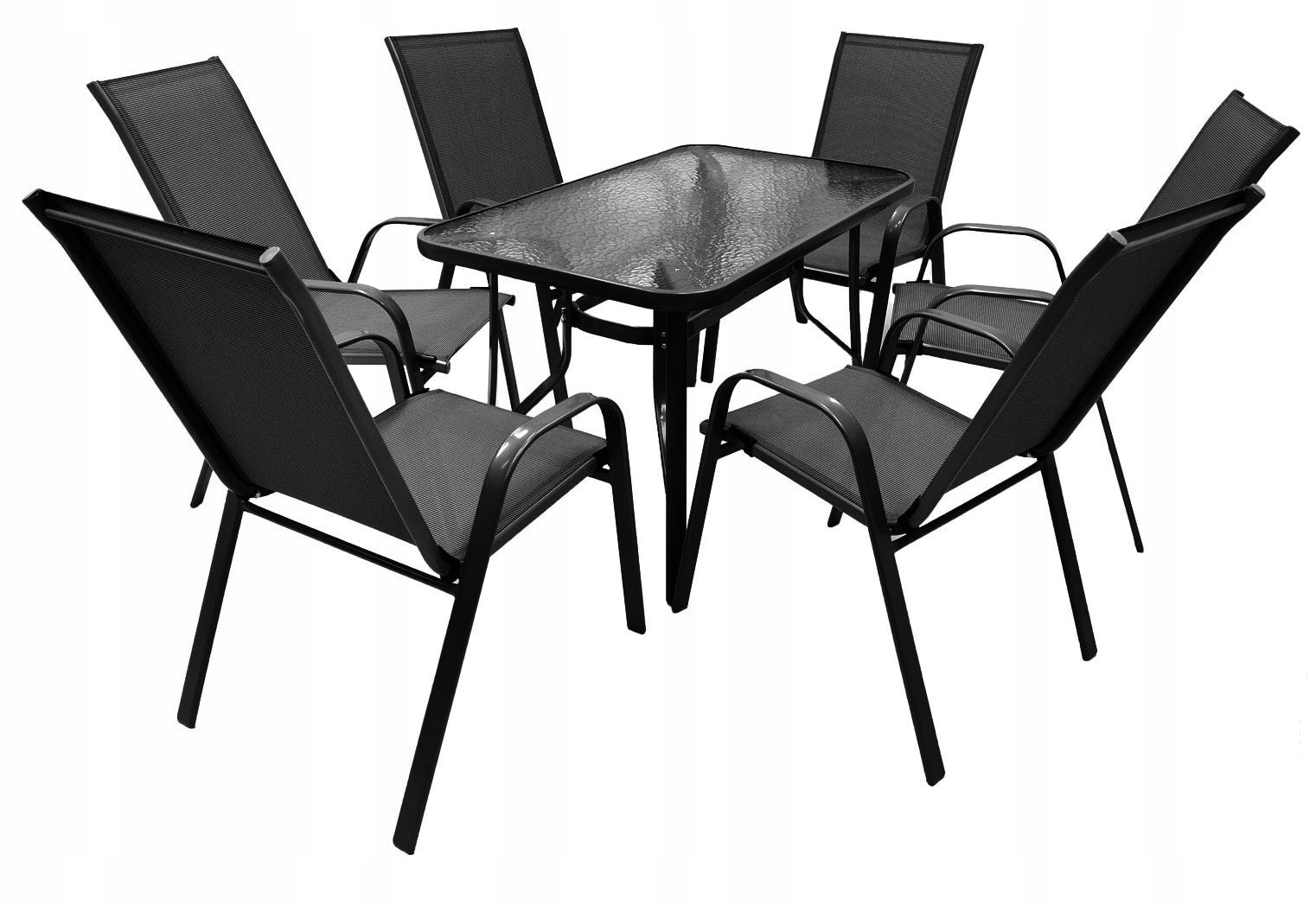 GARDEN FURNITURE SET BALCONY TERRACE TABLE 150x80 +6x CHAIRS MENORCA BLACK