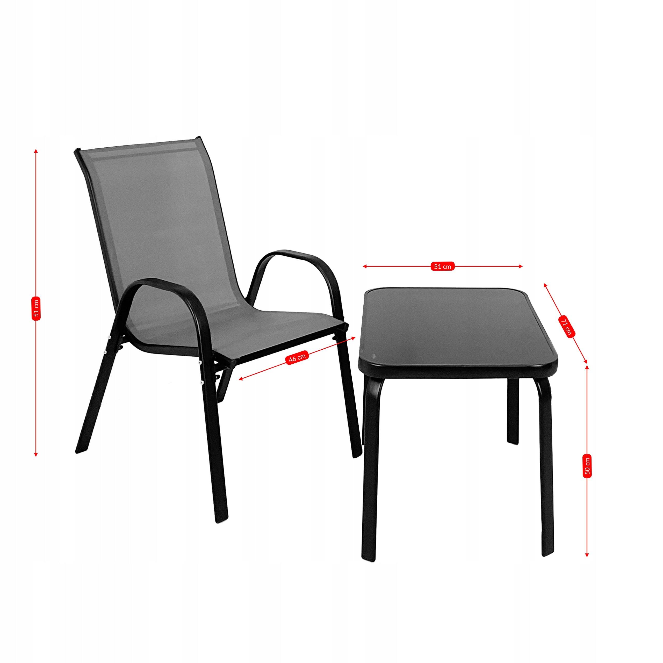 GARDEN FURNITURE SET BALCONY TERRACE TABLE 2x CHAIRS MALAGA GREY Line Malaga