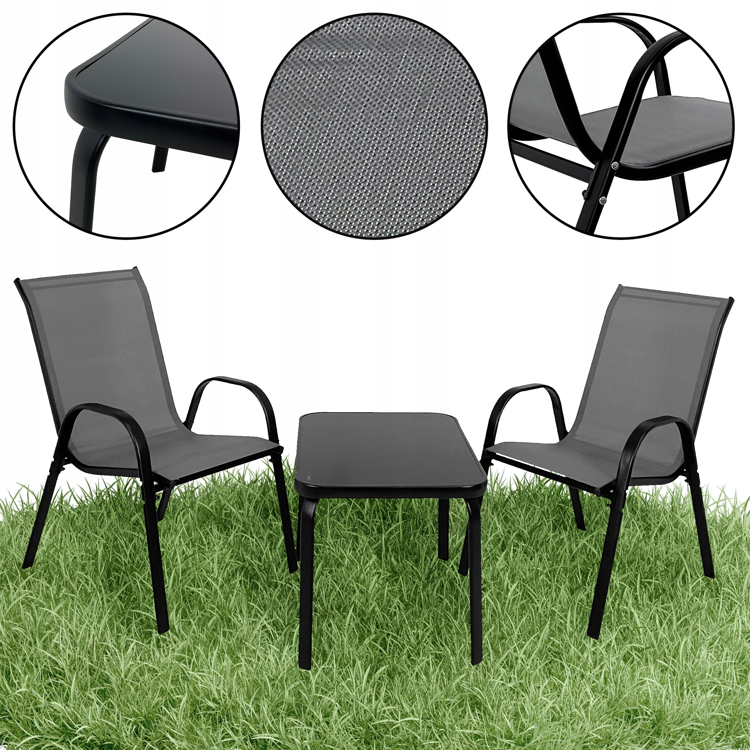 GARDEN FURNITURE SET BALCONY TERRACE TABLE 2x CHAIRS MALAGA GREY Packaging status original