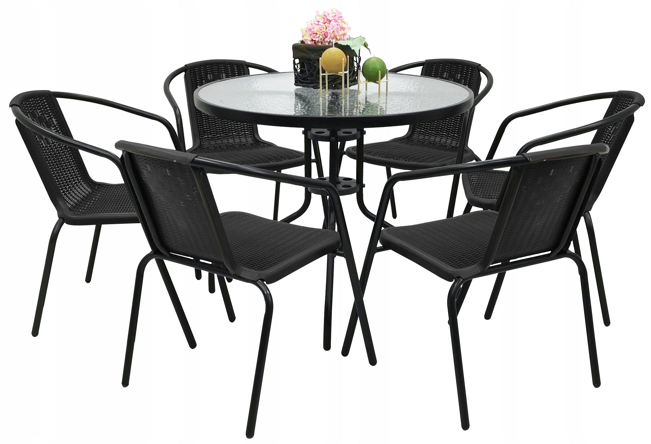 GARDEN FURNITURE SET BALCONY TERRACE TABLE FI90+6x CHAIRS LORETTO BLACK