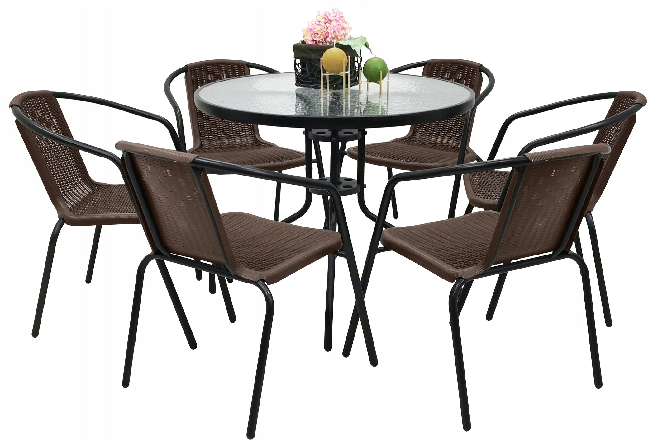 GARDEN FURNITURE SET BALCONY TERRACE TABLE FI90+6x CHAIRS LORETTO BROWN