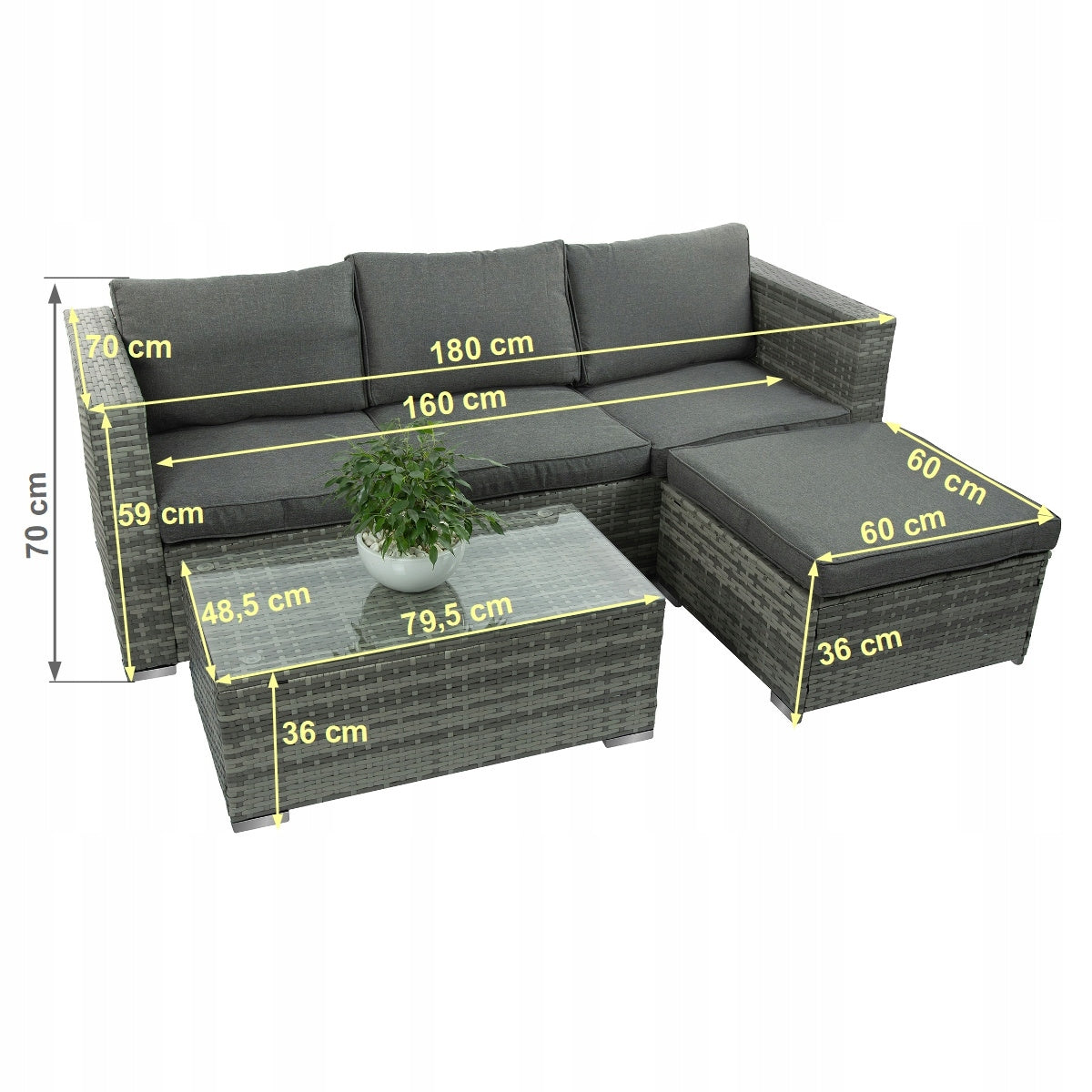 GARDEN FURNITURE SET CORNER GARDEN FURNITURE TERRACE RATTAN Number of items in the set 4