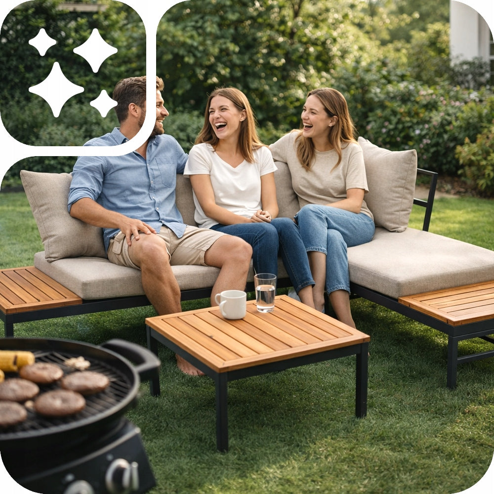GARDEN FURNITURE SET CORNER SOFA MODULAR TABLE CUSHION SET Manufacturer MTG Trade Group