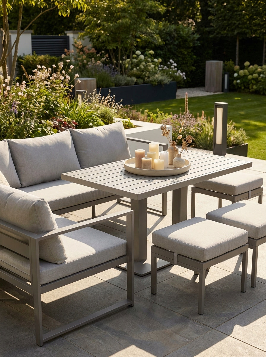 GARDEN FURNITURE SET CORNER TABLE 3 POUFS NM-21G RAISED TABLE GREY Color gray