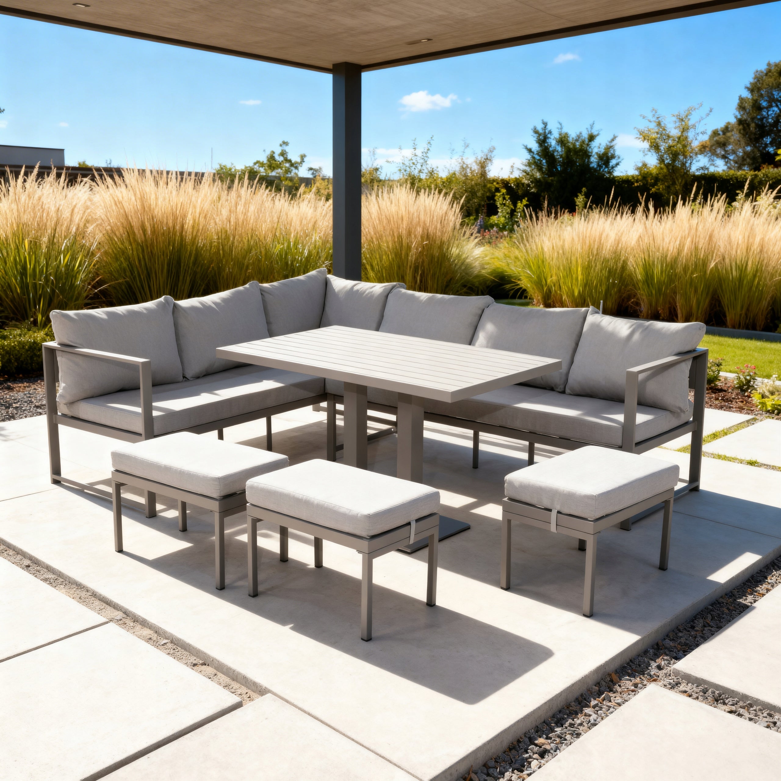 GARDEN FURNITURE SET CORNER TABLE 3 POUFS NM-21G RAISED TABLE GREY Number of items in the set 5