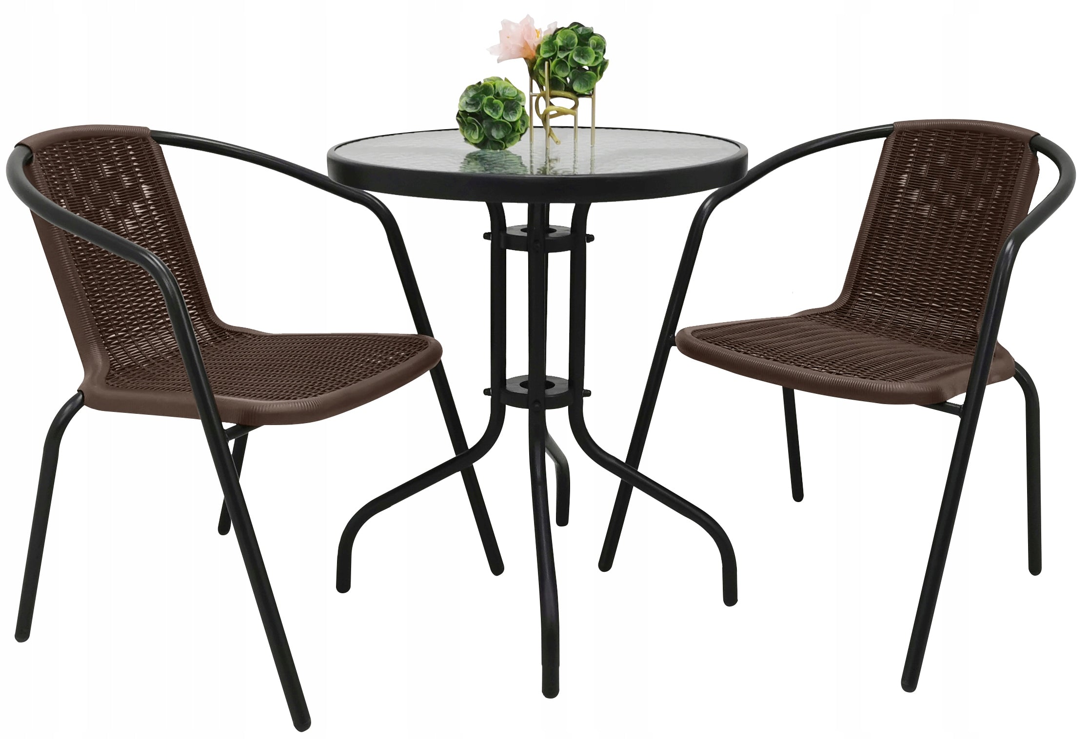 GARDEN FURNITURE SET FOR BALCONY TABLE FI60 + 2x CHAIR LORETTO BROWN