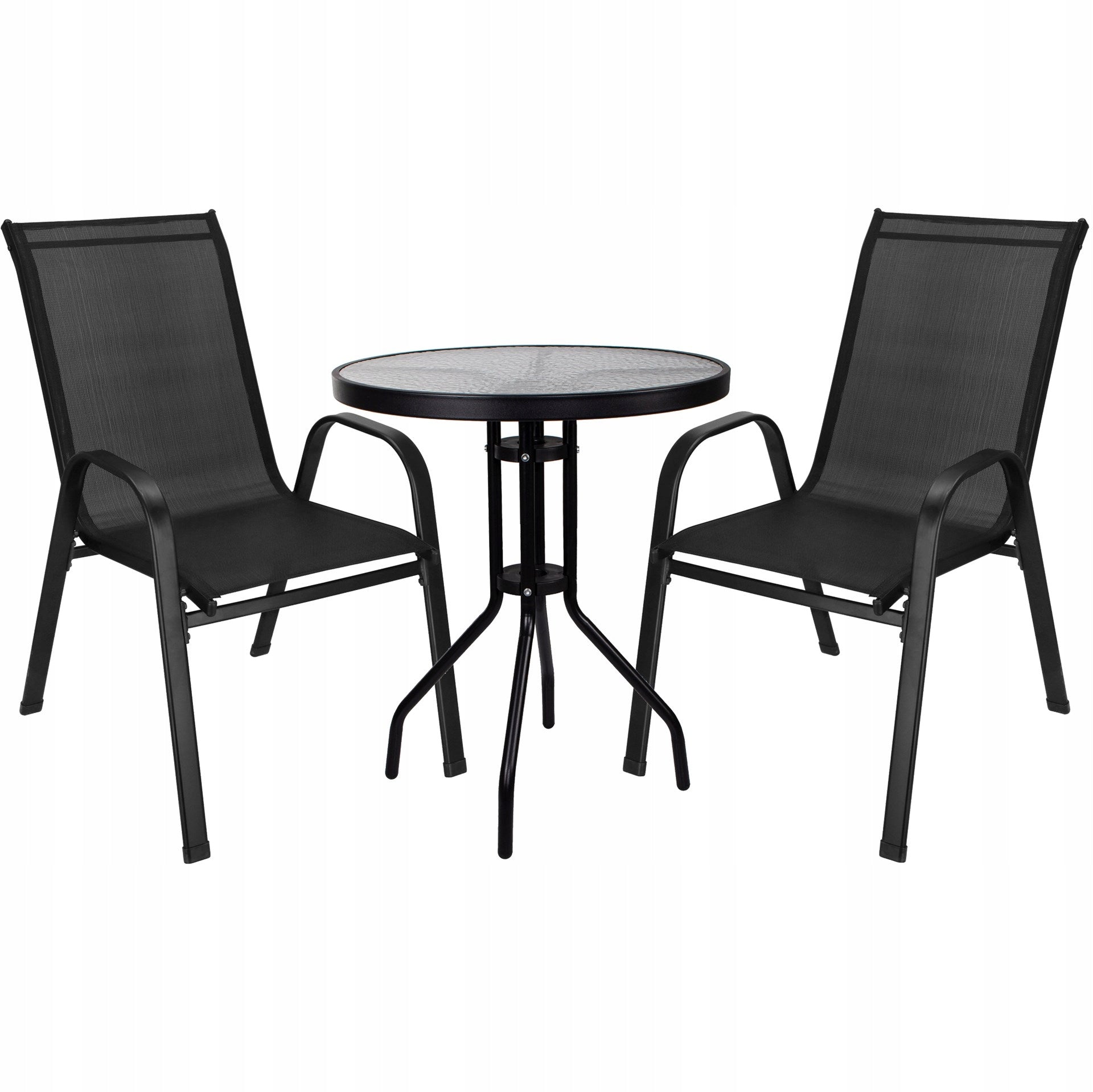 GARDEN FURNITURE SET FOR BALCONY TERRACE WATERPROOF TABLE+2 CHAIRS BLACK Main material metal