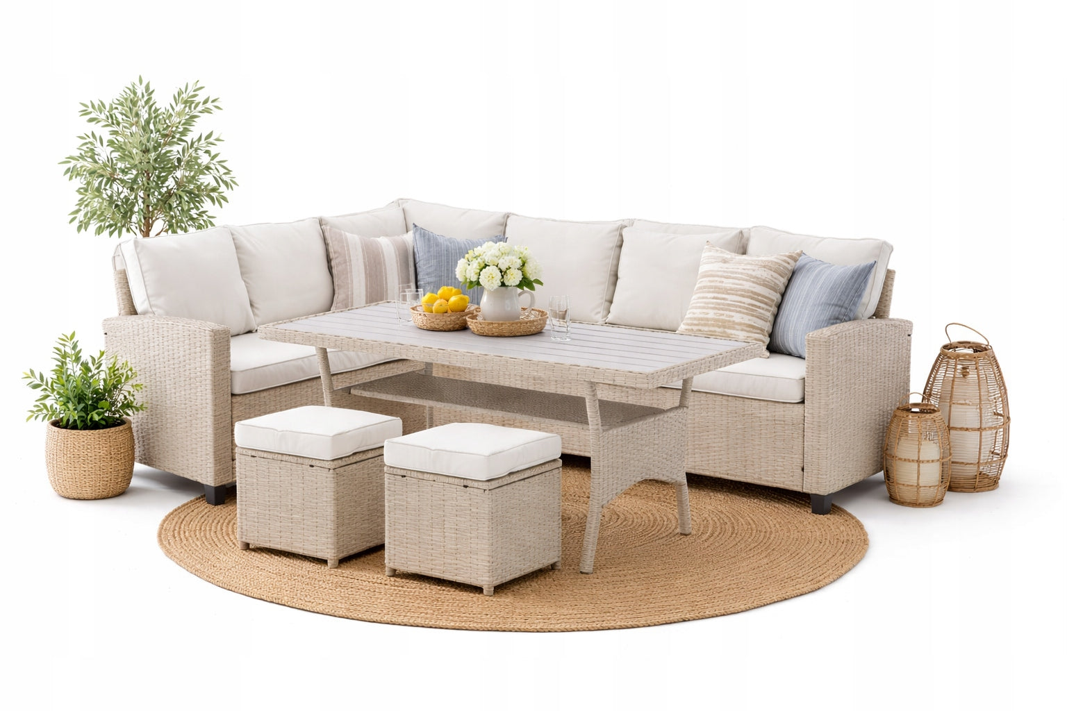 GARDEN FURNITURE SET GARDEN SET CORNER TABLE POUF 4ELEMENTS Packaging status original