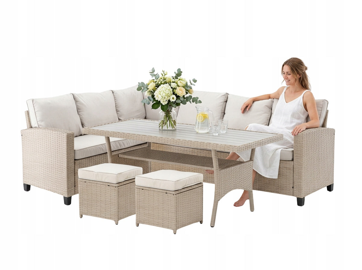 GARDEN FURNITURE SET GARDEN SET CORNER TABLE POUF 4ELEMENTS
