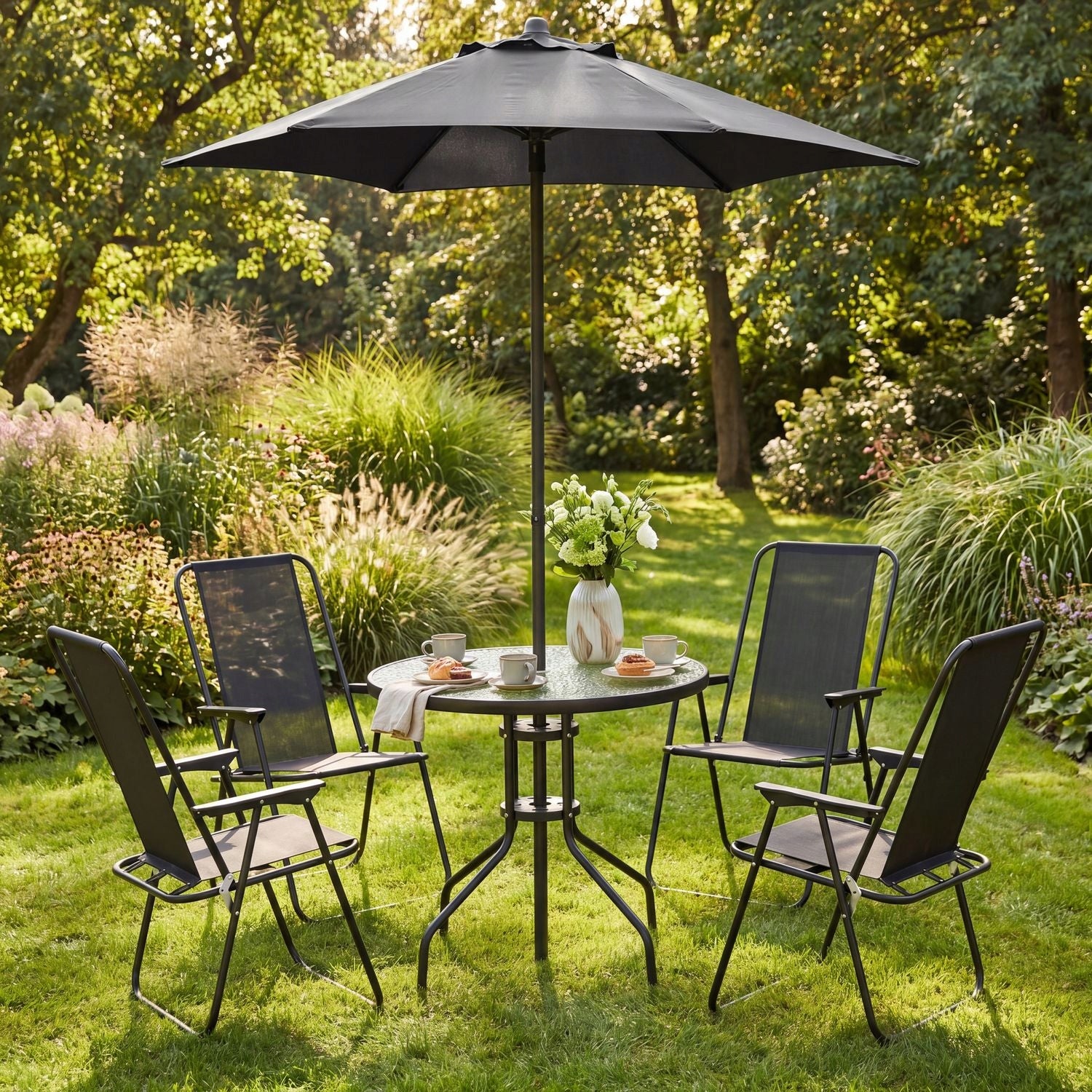GARDEN FURNITURE SET GARDEN TABLE 4-CHAIR UMBRELLA LUVERNO Manufacturer Luverno