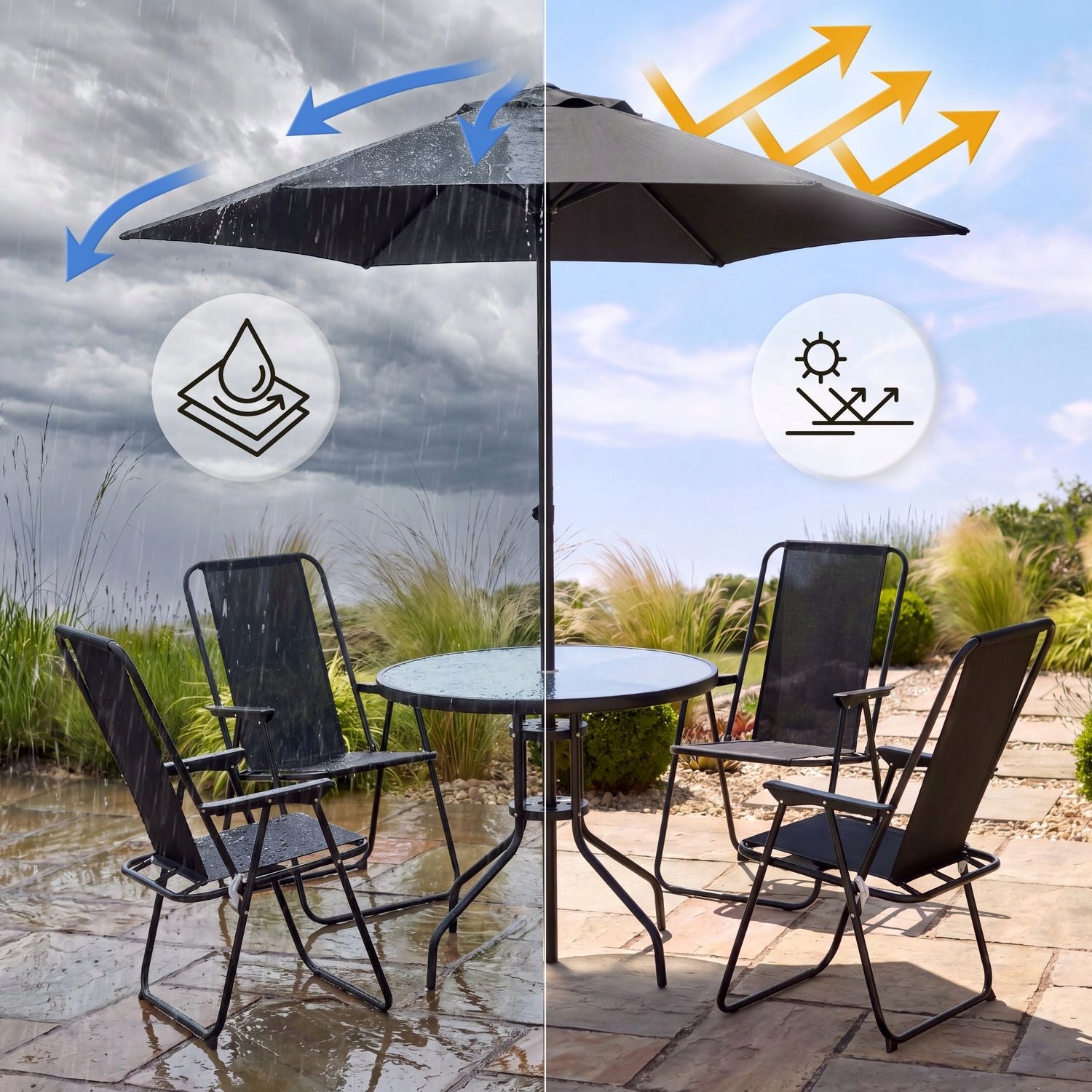 GARDEN FURNITURE SET GARDEN TABLE 4-CHAIR UMBRELLA LUVERNO Number of items in the set 6