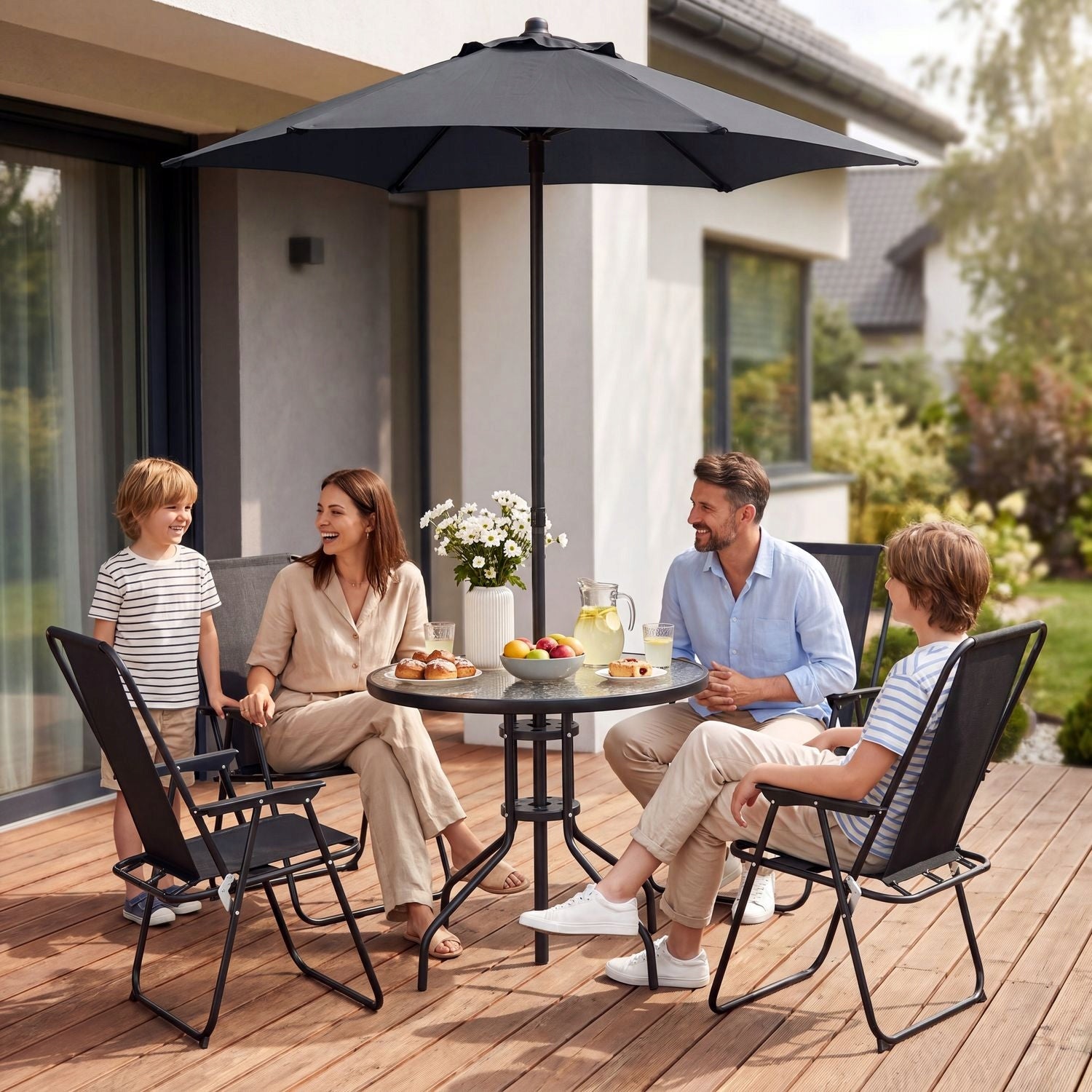 GARDEN FURNITURE SET GARDEN TABLE 4-CHAIR UMBRELLA LUVERNO Packaging status original