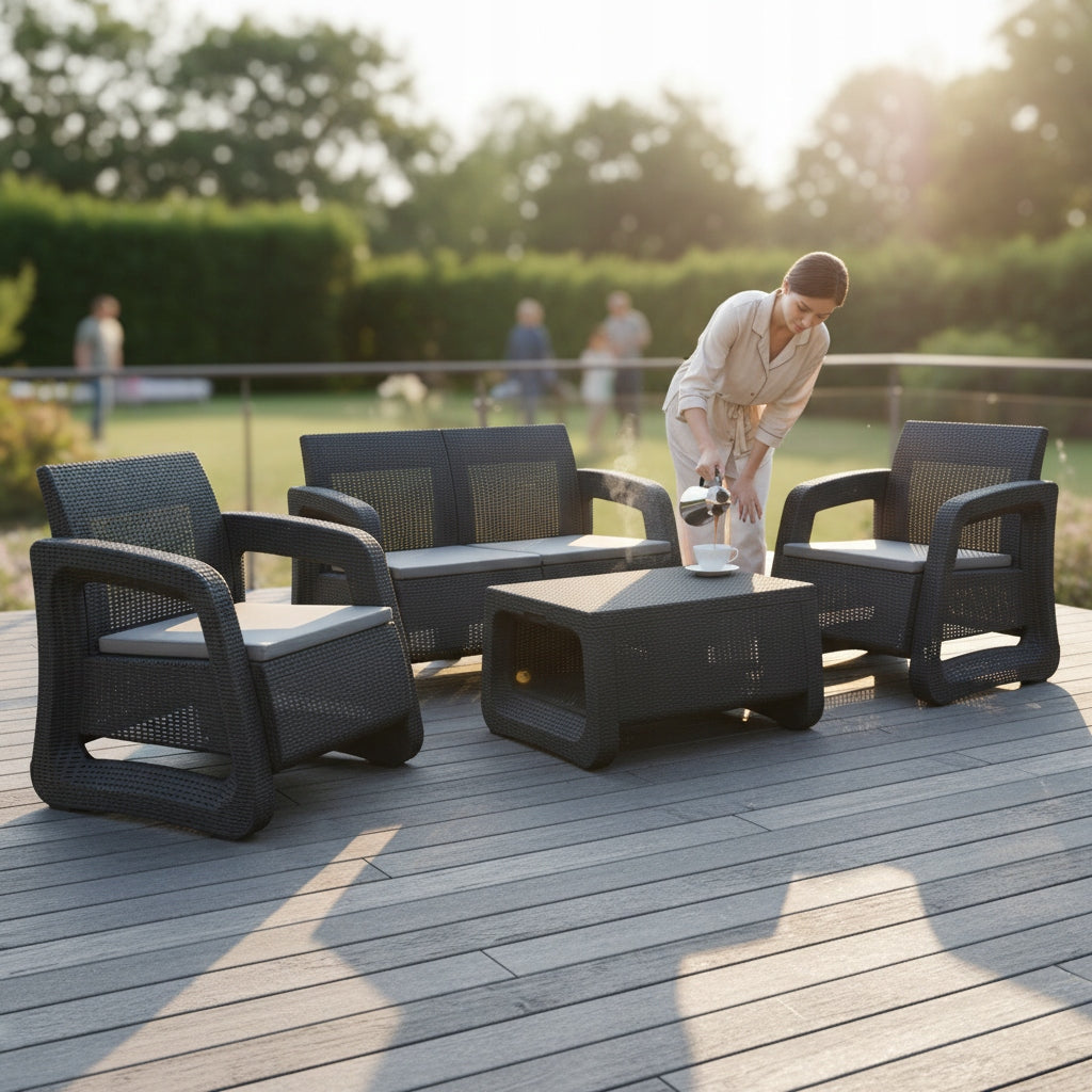 GARDEN FURNITURE SET LS03 RATTAN MTG FURNITURE SET GREY Packaging status original