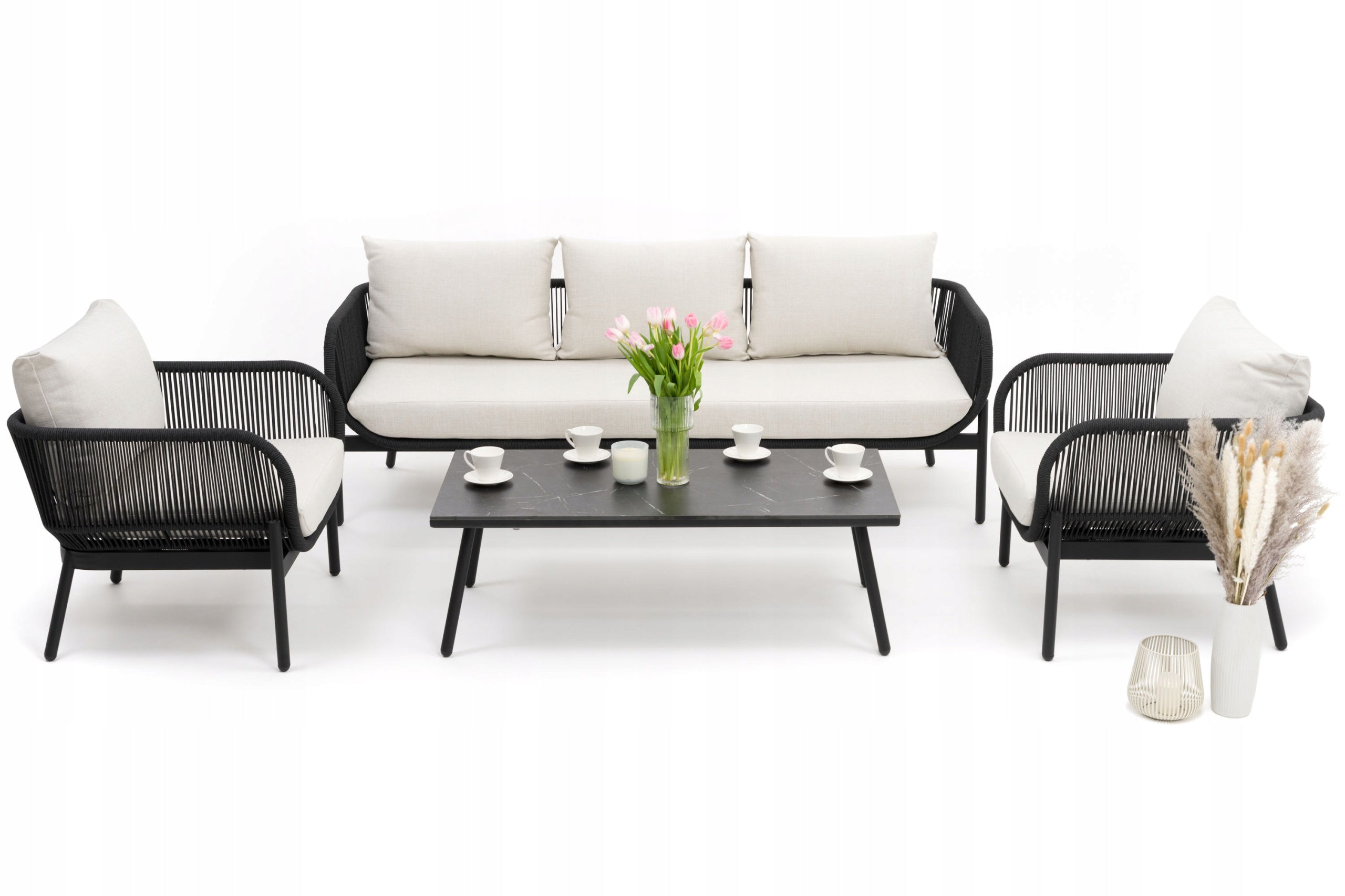 GARDEN FURNITURE SET MODERN ALUMINUM BELIZE LUX BLACK AND BEIGE Packaging status original