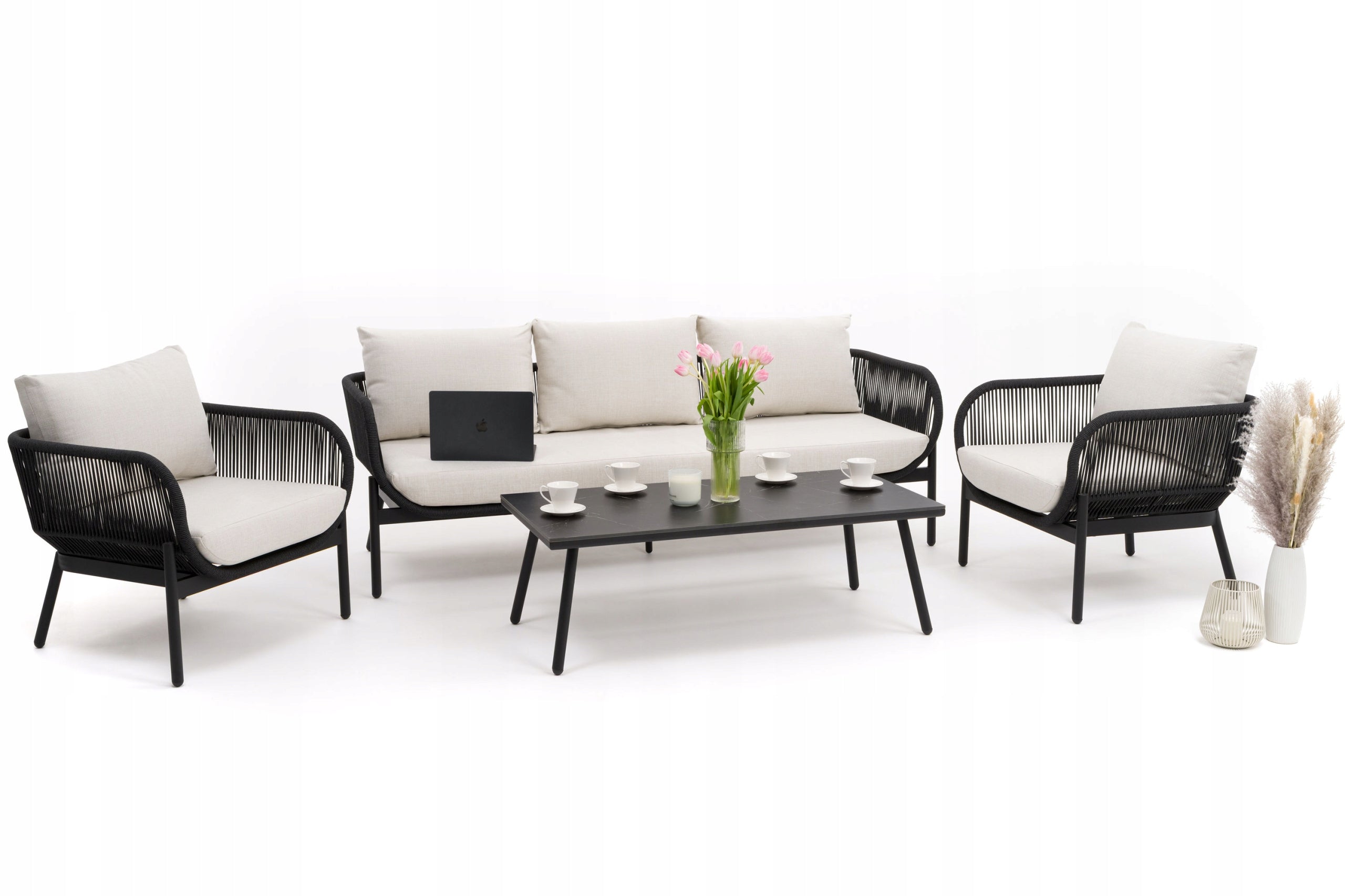 GARDEN FURNITURE SET MODERN ALUMINUM BELIZE LUX BLACK AND BEIGE