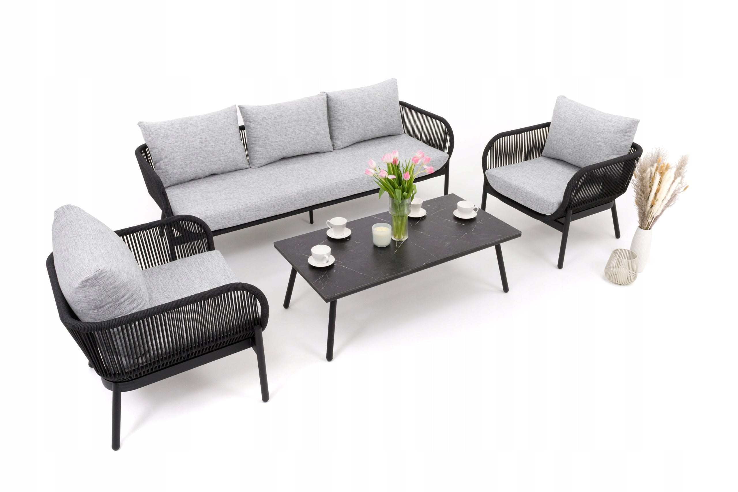 GARDEN FURNITURE SET MODERN ALUMINUM BELIZE LUX BLACK AND GRAY Manufacturer code ZESTAW WYPOCZYNKOWY BELIZE LUX - CZARNO SZARY