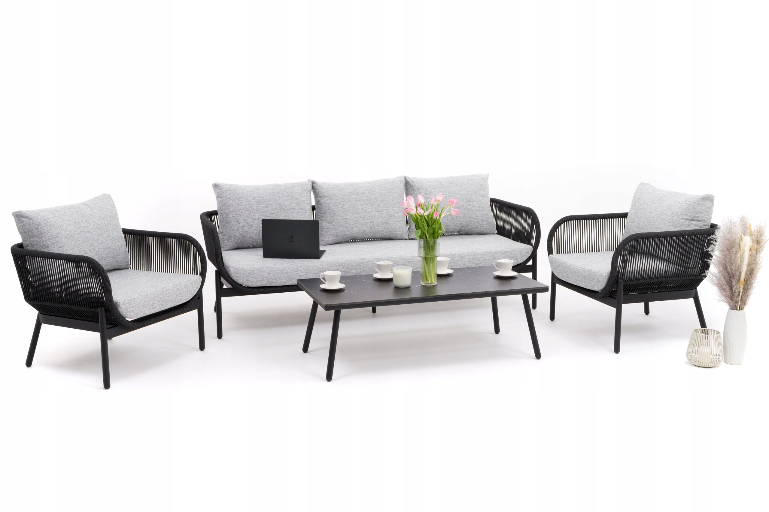 GARDEN FURNITURE SET MODERN ALUMINUM BELIZE LUX BLACK AND GRAY