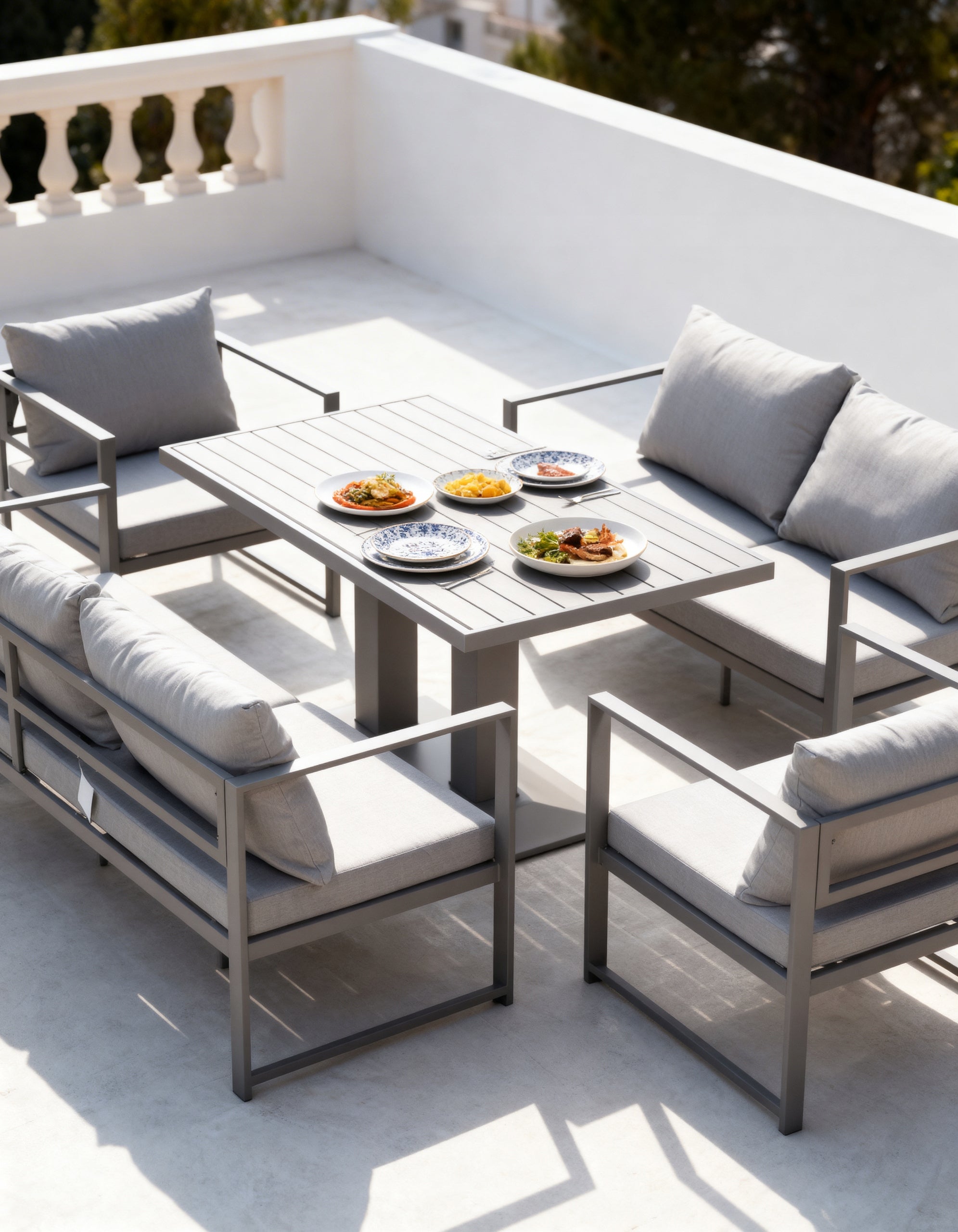 GARDEN FURNITURE SET NM-2011G METAL RAISED TABLE GREY PREMIUM Line IdealGarden