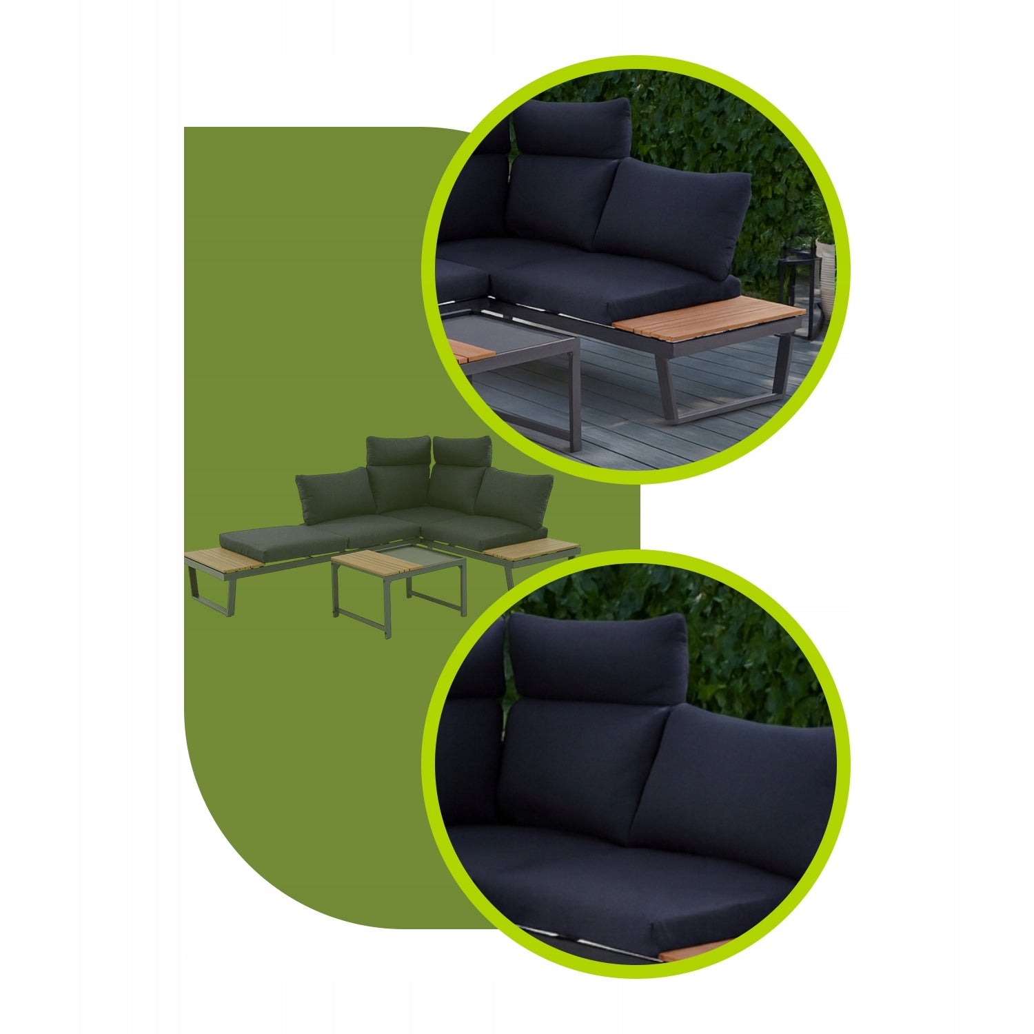 GARDEN FURNITURE SET NUVIO CORNER SOFA COFFEE TABLE MODERN Color blue
