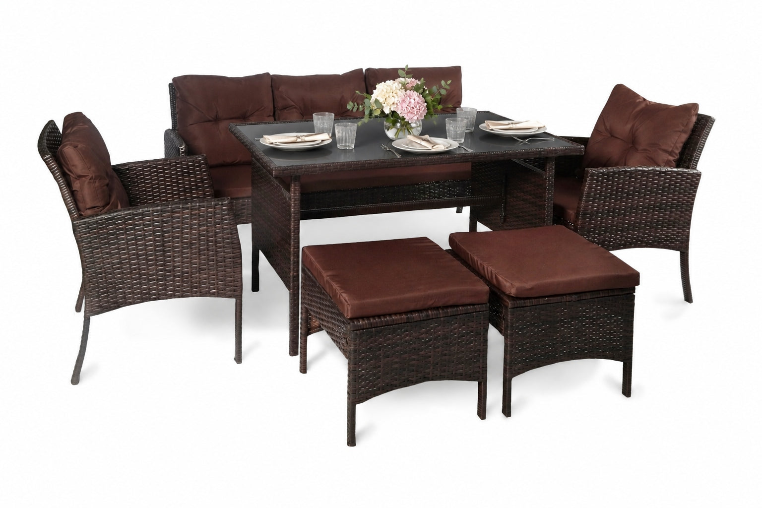 GARDEN FURNITURE SET RATTAN RATTAN SET LARGE COLOR BEIGE BROWN