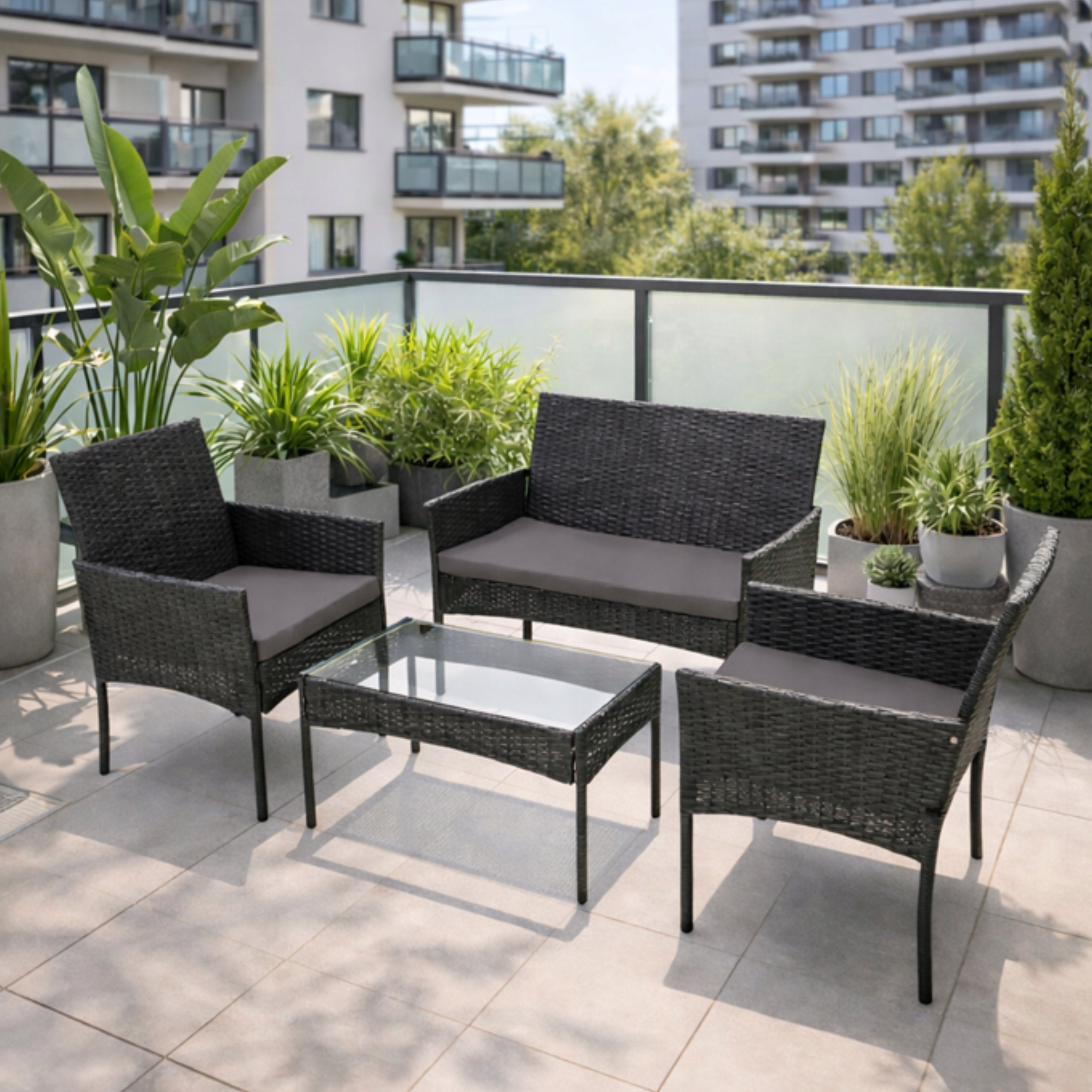 GARDEN FURNITURE SET RATTAN SOFA ARMCHAIRS TABLE SET FOR GARDEN Number of items in the set 4