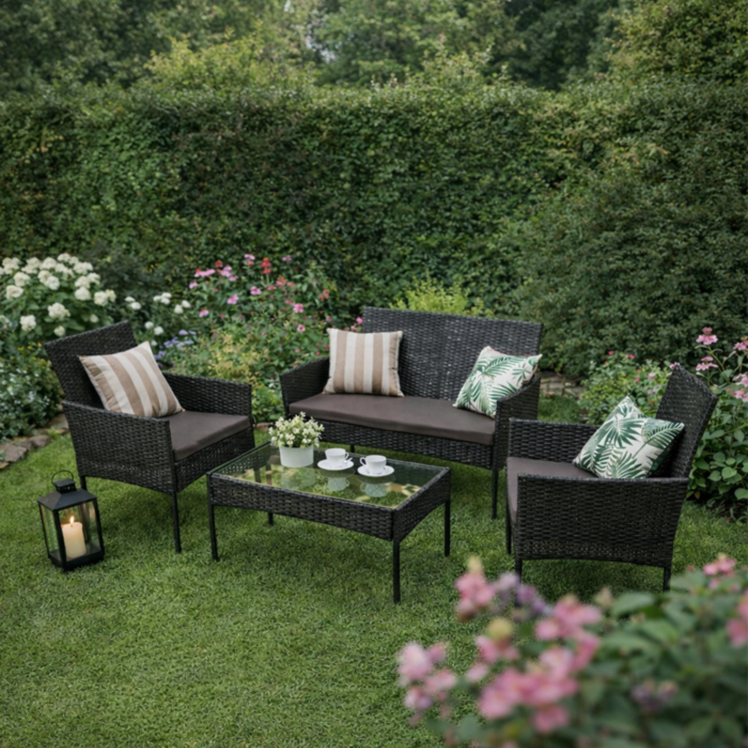 GARDEN FURNITURE SET RATTAN SOFA ARMCHAIRS TABLE SET FOR GARDEN Set contents armchair bench end table