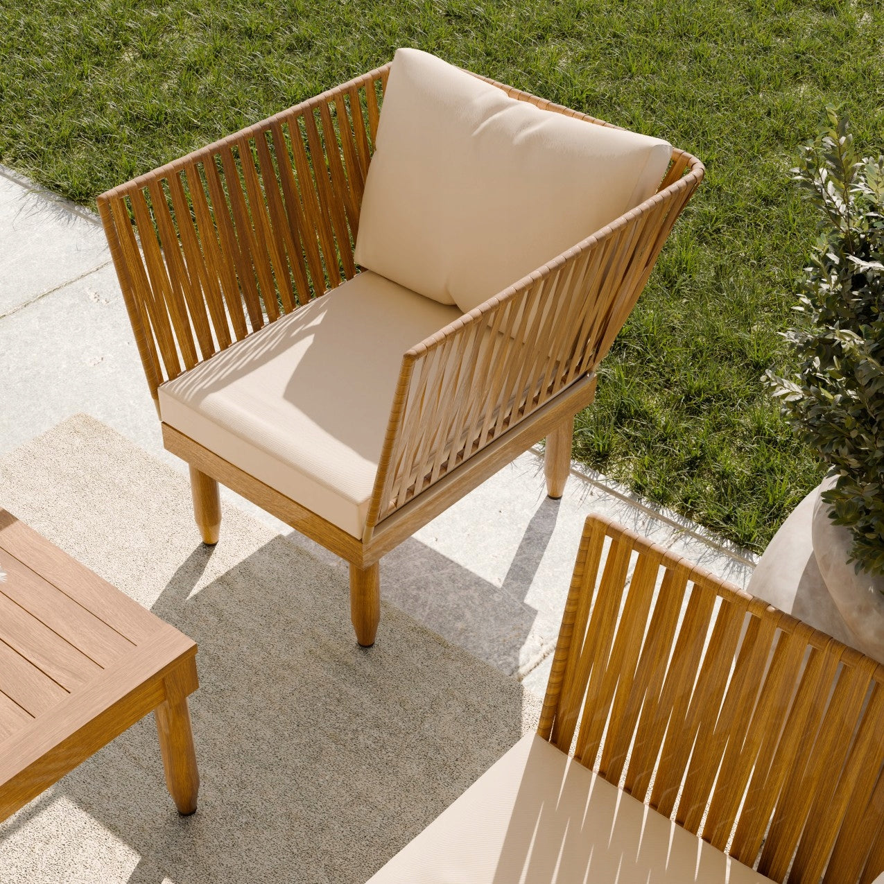 GARDEN FURNITURE SET SEMPLE 3-SET WOODEN CREAM ZENJOY Main material wood