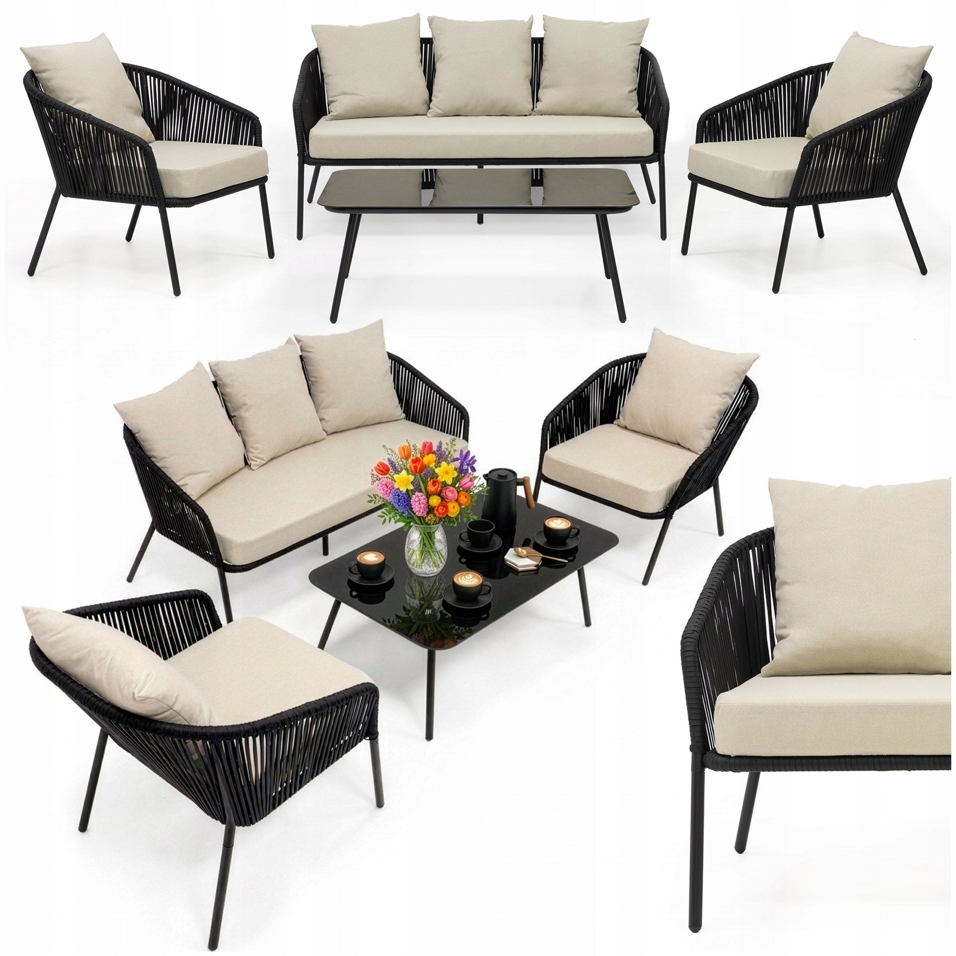 GARDEN FURNITURE SET SOFA ARMCHAIR STEEL FOR TERRACE FURNITURE SET FOR 5 PEOPLE Main material steel