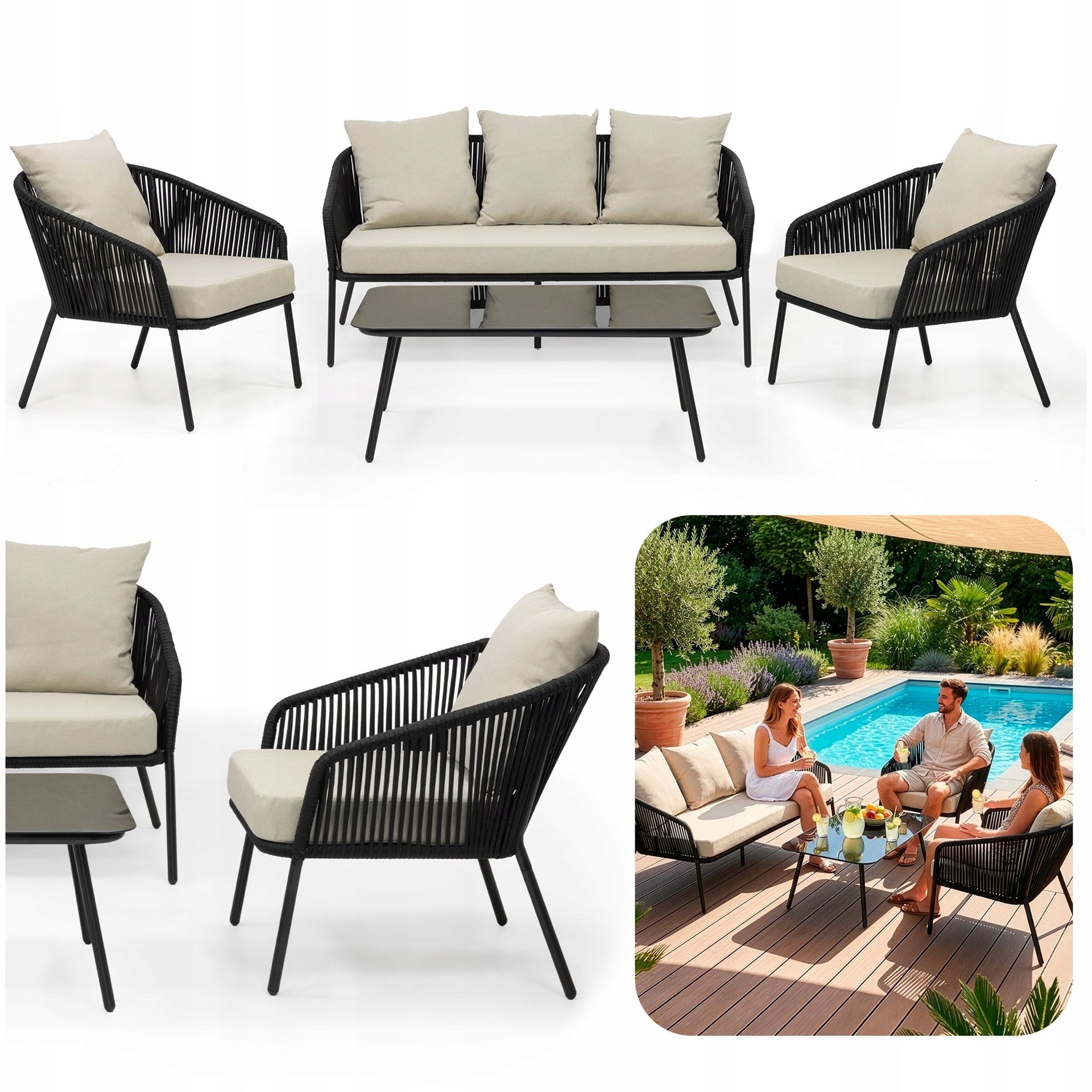 GARDEN FURNITURE SET SOFA ARMCHAIR STEEL FOR TERRACE FURNITURE SET FOR 5 PEOPLE