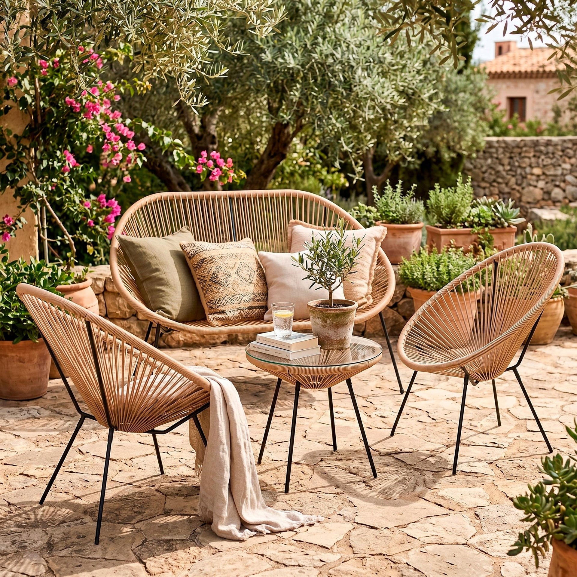 GARDEN FURNITURE SET SOFA RATTAN ARMCHAIR ACAPULCO FURNITURE SET FOR 5 PEOPLE Set contents chair bench end table