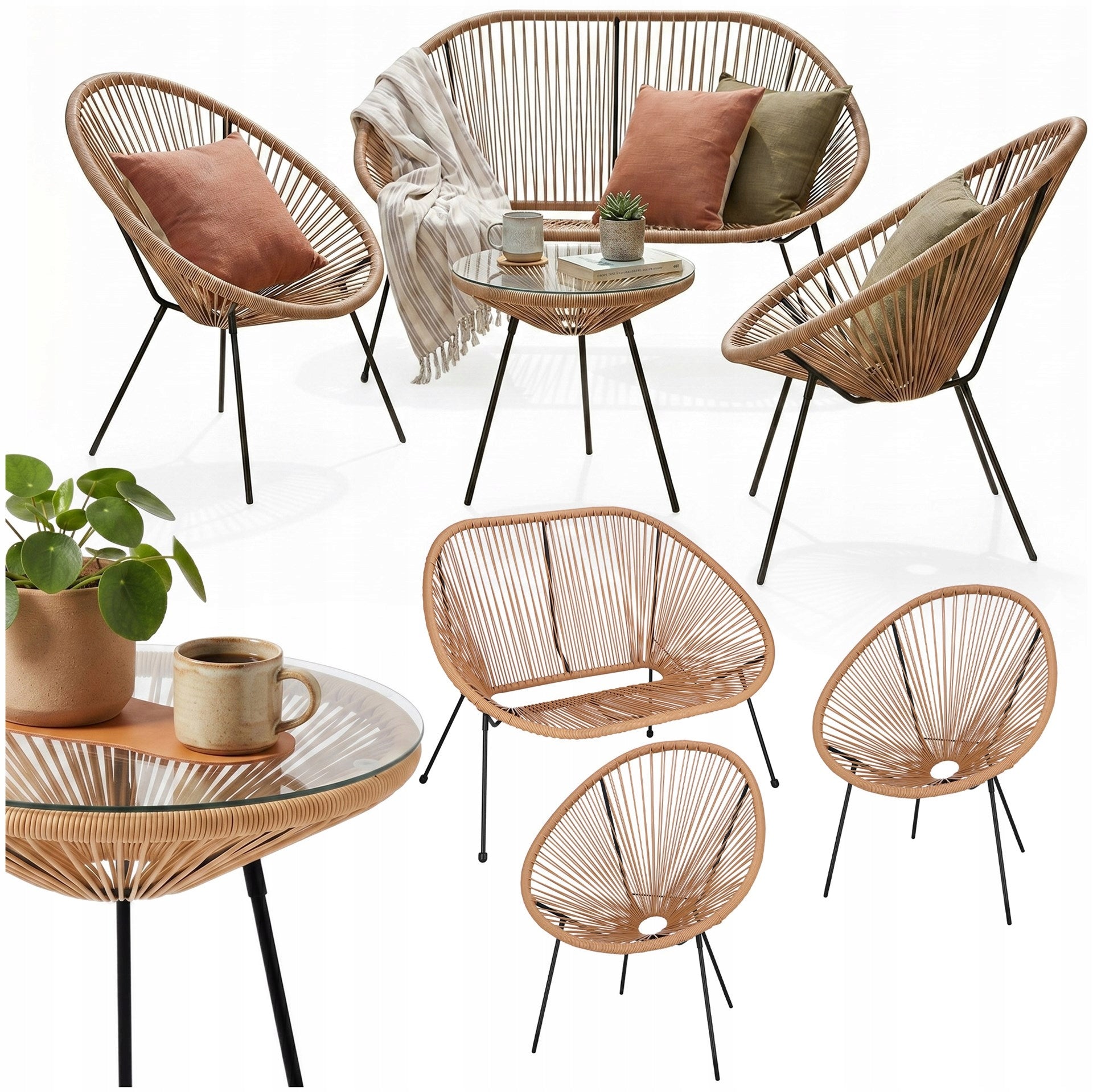 GARDEN FURNITURE SET SOFA RATTAN ARMCHAIR ACAPULCO FURNITURE SET FOR 5 PEOPLE