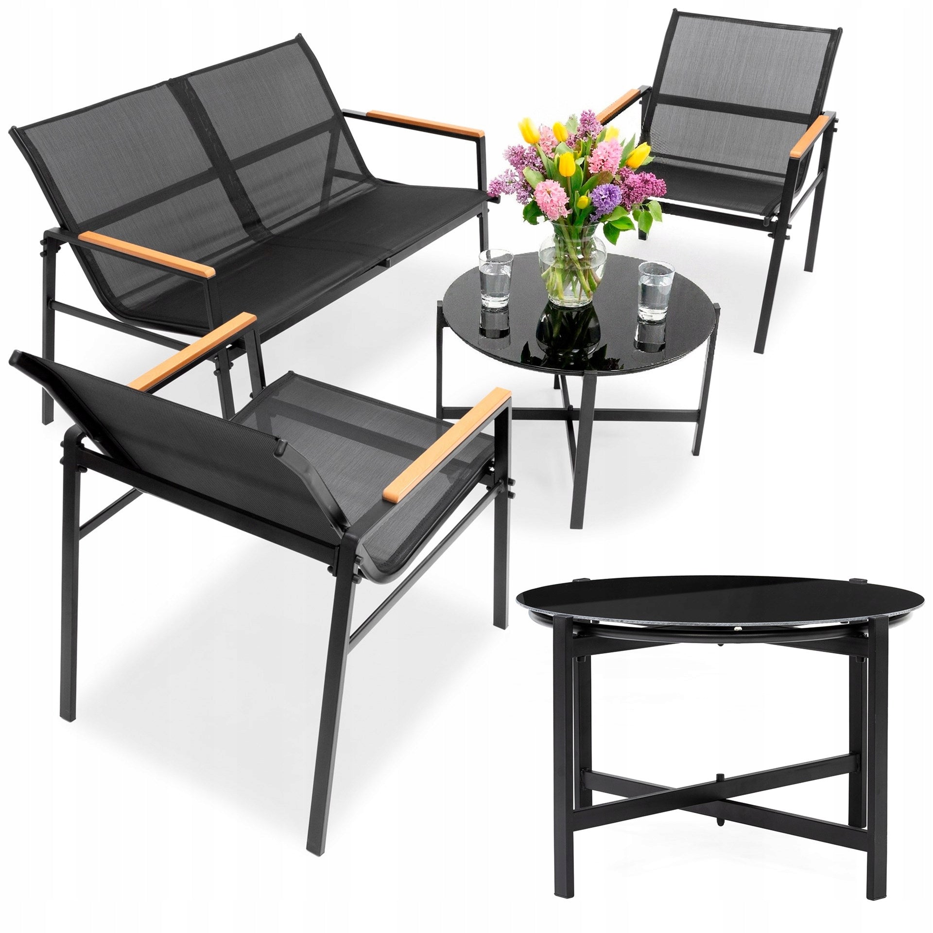 GARDEN FURNITURE SET SOFA TABLE CHAIRS METAL FURNITURE SET FOR 4 PEOPLE Color black