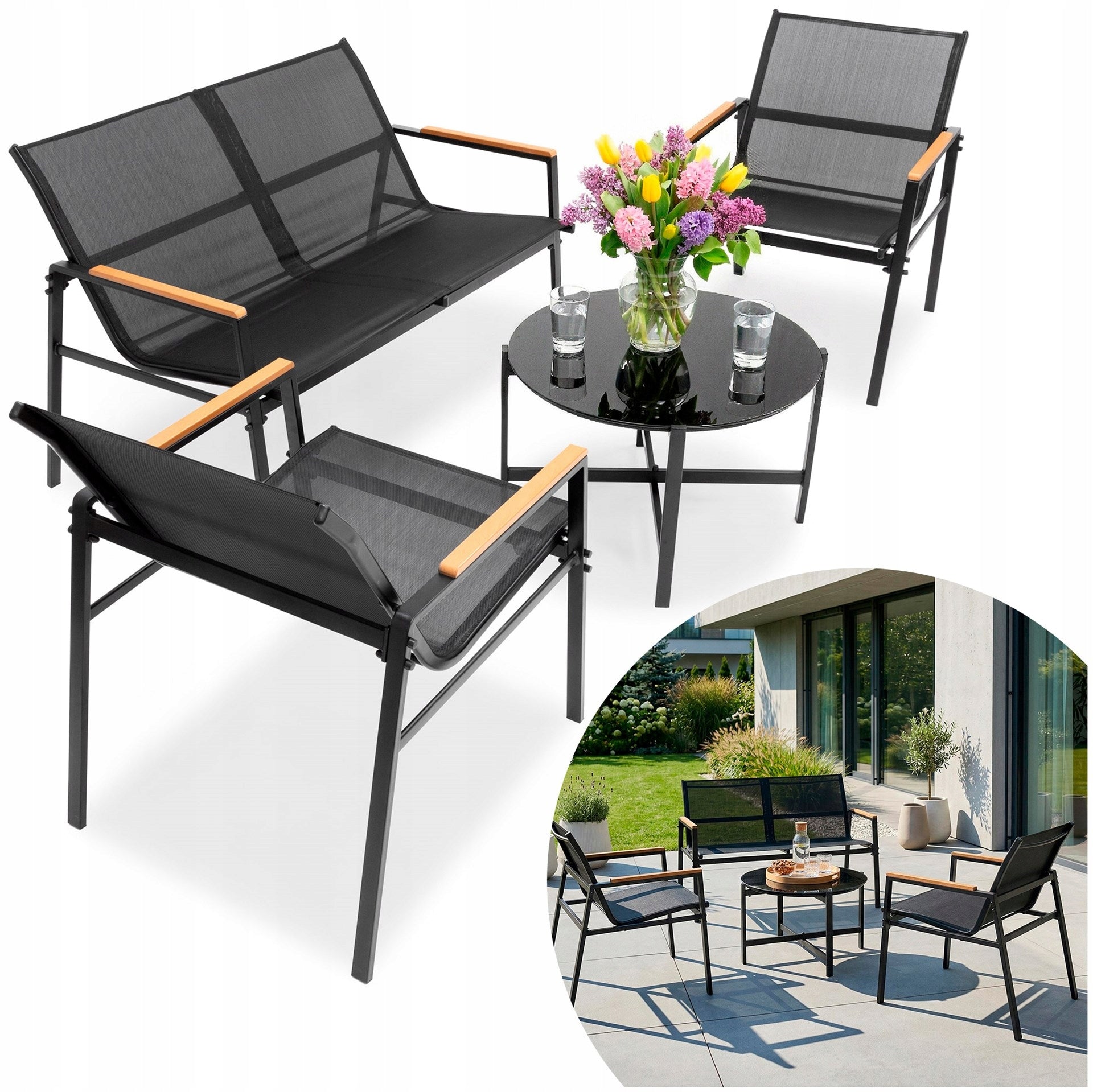 GARDEN FURNITURE SET SOFA TABLE CHAIRS METAL FURNITURE SET FOR 4 PEOPLE For coffee set