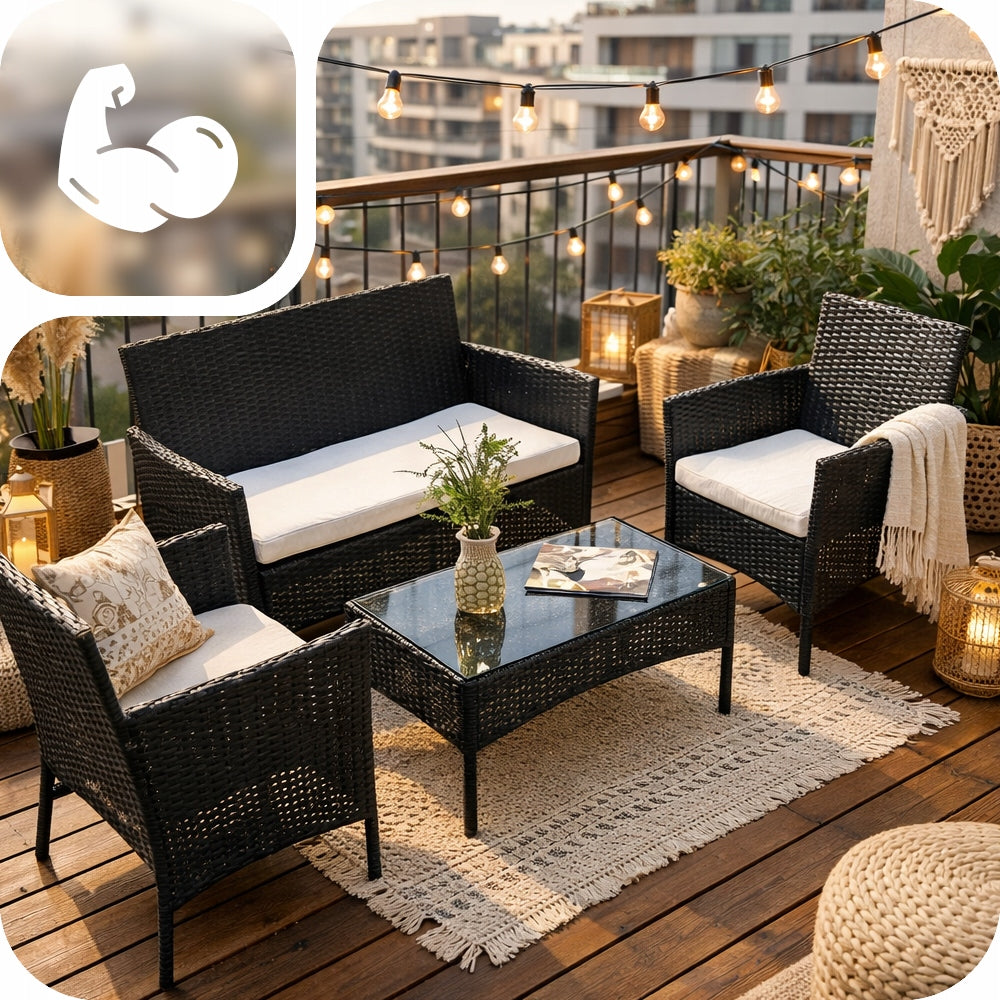 GARDEN FURNITURE SET SOFA TABLE RATTAN ARMCHAIRS FURNITURE SET FOR 5 PEOPLE Main material synthetic rattan