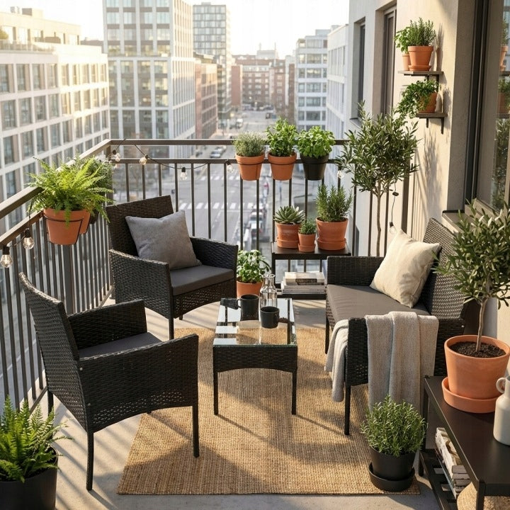 GARDEN FURNITURE SET SOFA TABLE RATTAN ARMCHAIRS FURNITURE SET FOR 5 PEOPLE Packaging status original
