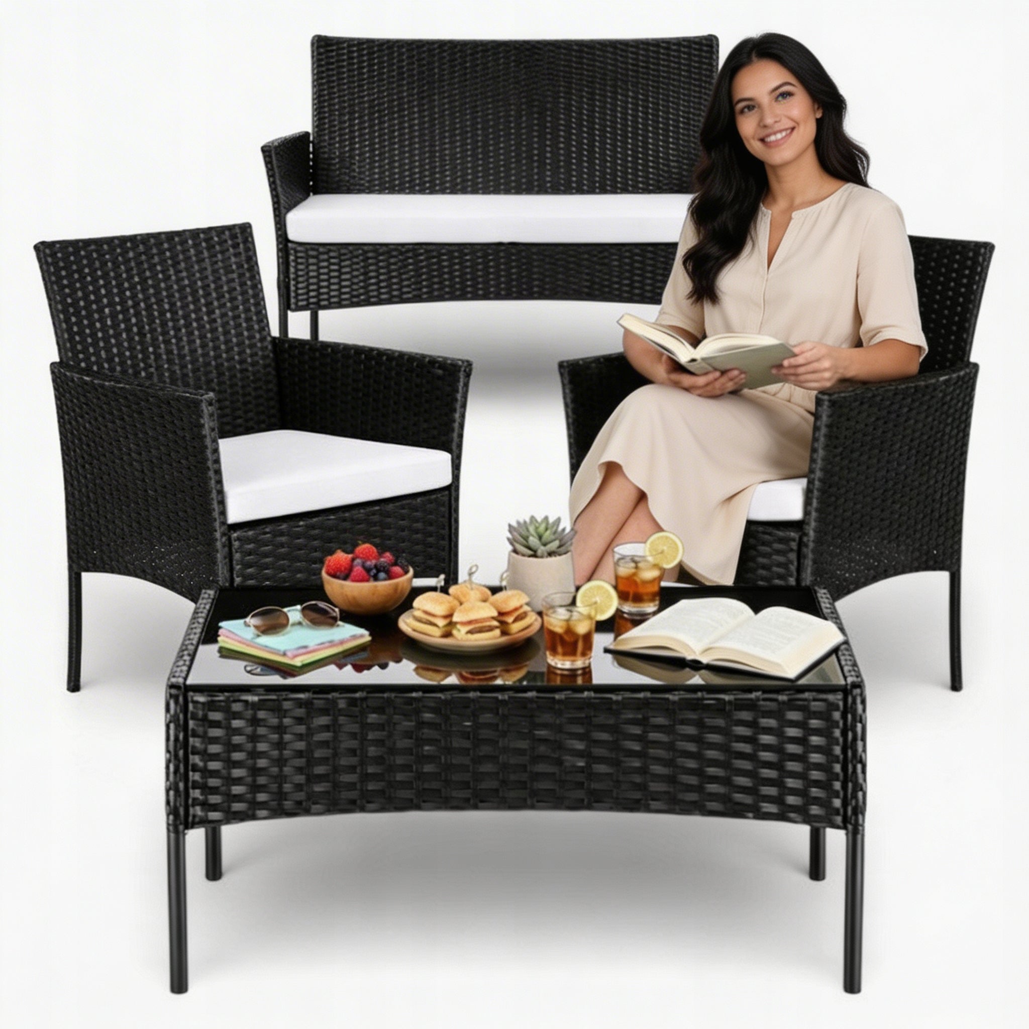 GARDEN FURNITURE SET SOFA TABLE RATTAN ARMCHAIRS FURNITURE SET FOR 5 PEOPLE