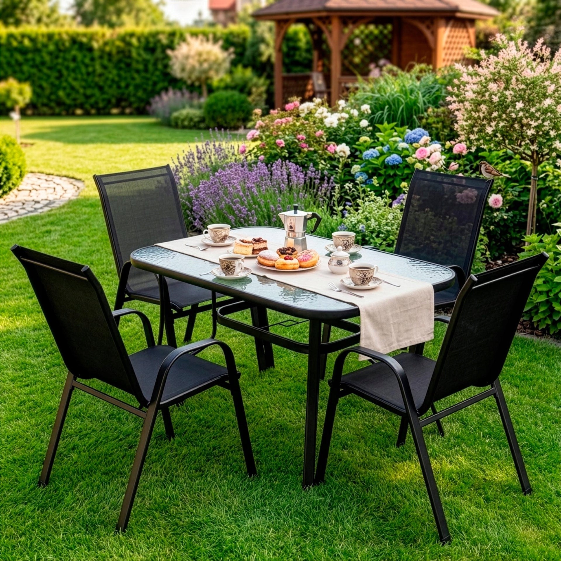 GARDEN FURNITURE SET TABLE +4 CHAIRS FOR TERRACE BALCONY LARGE Packaging status original