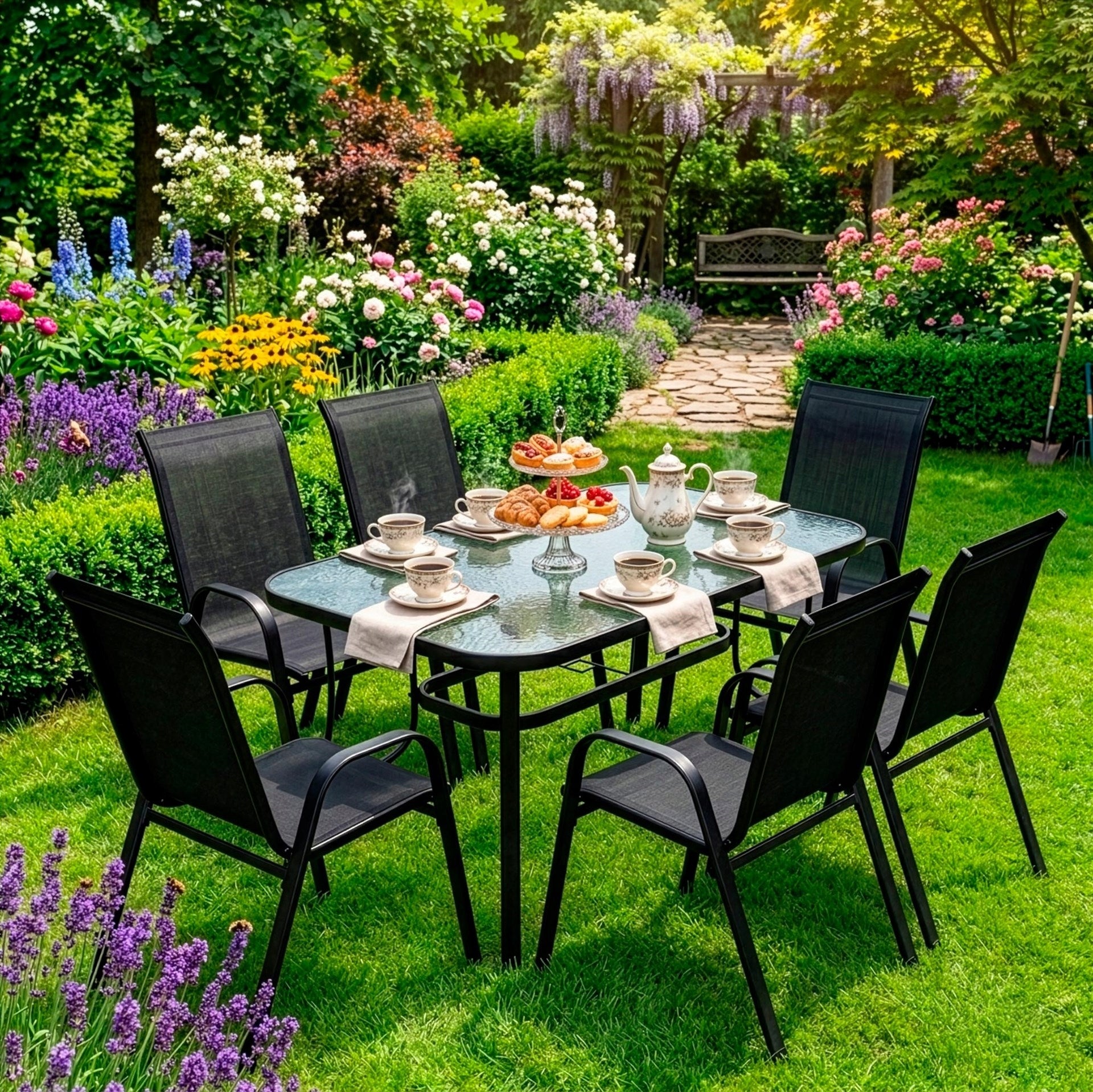 GARDEN FURNITURE SET TABLE +6 CHAIRS FOR TERRACE BALCONY LARGE Number of people 6